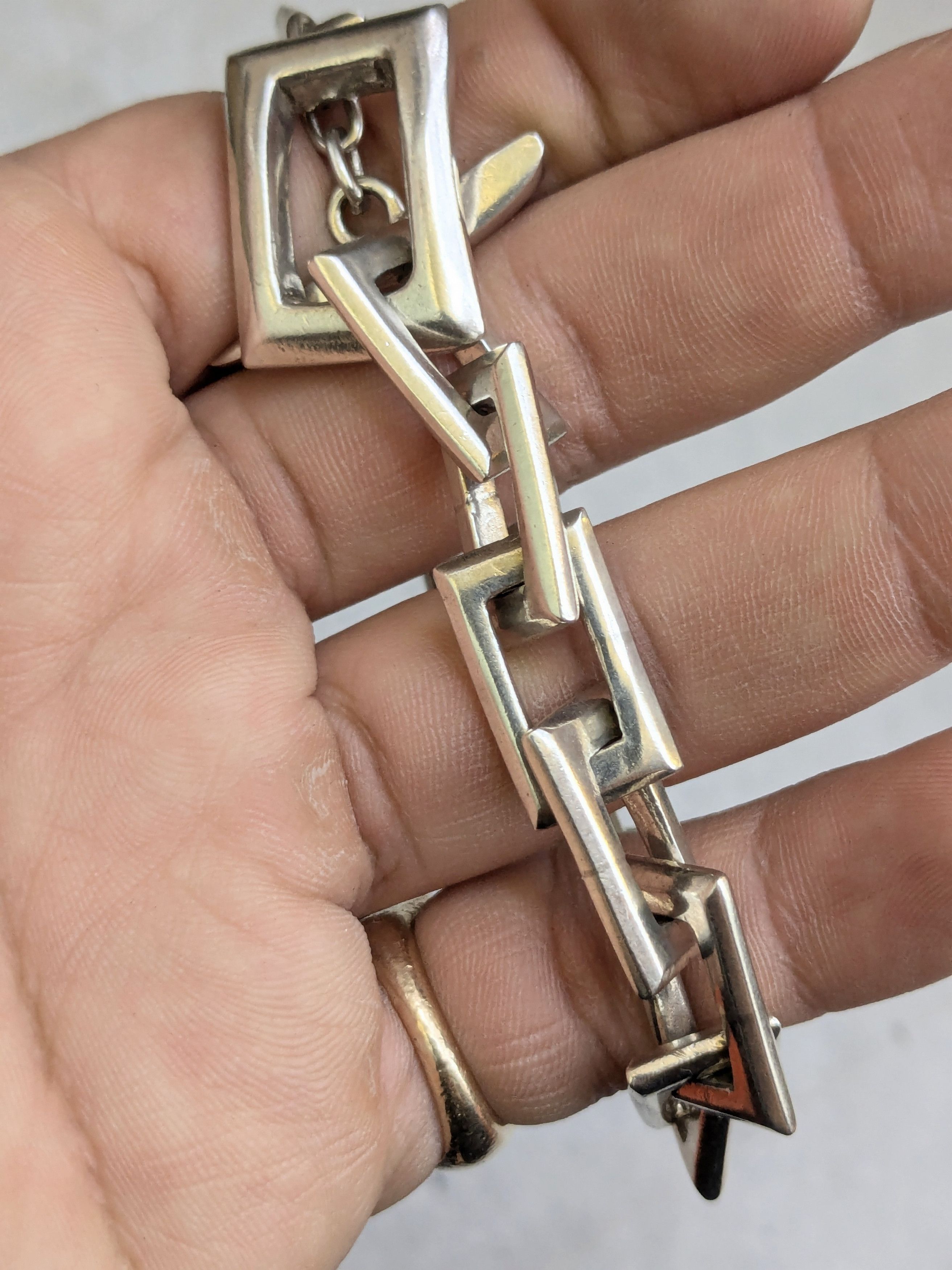 Jewelry Sterling Silver Bracelet Rectangle 7.25" Biker Heavy Size ONE SIZE - 13 Thumbnail
