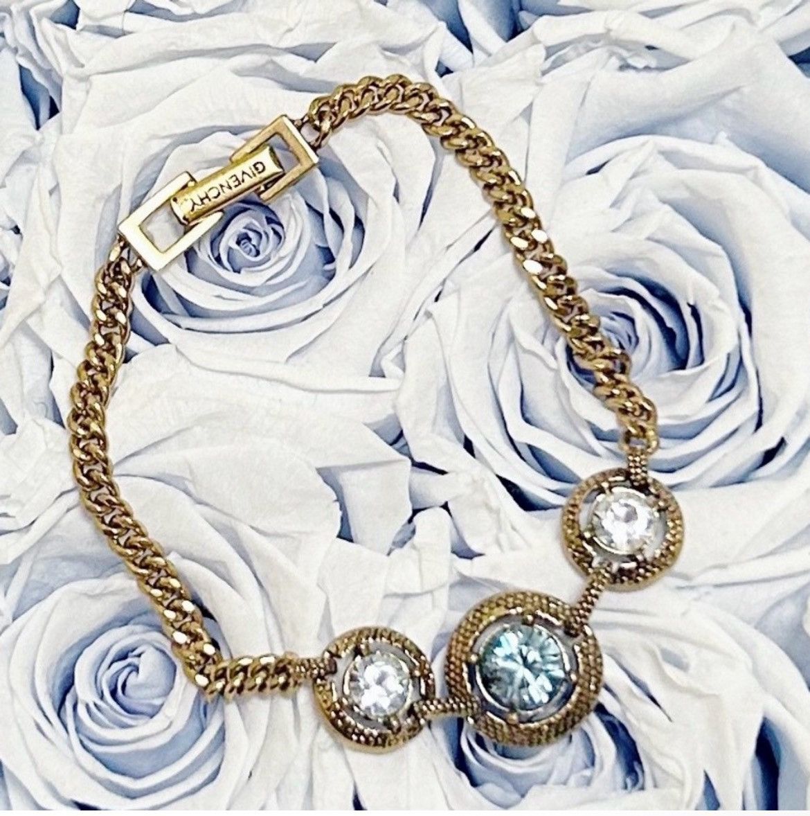 Givenchy Authentic Givenchy Gold and Blue Crystal Chain Bracelet Size ONE SIZE - 12 Thumbnail