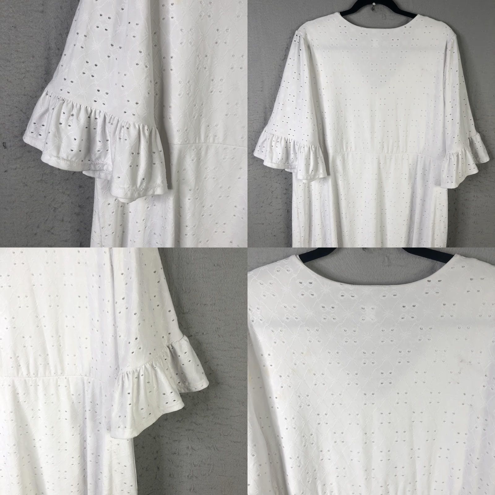 Vintage Catherines Dress Womens 1X White Eyelet Lace Midi Fit Flare Bell Sleeve Boho Size XL / US 12-14 / IT 48-50 - 10 Thumbnail