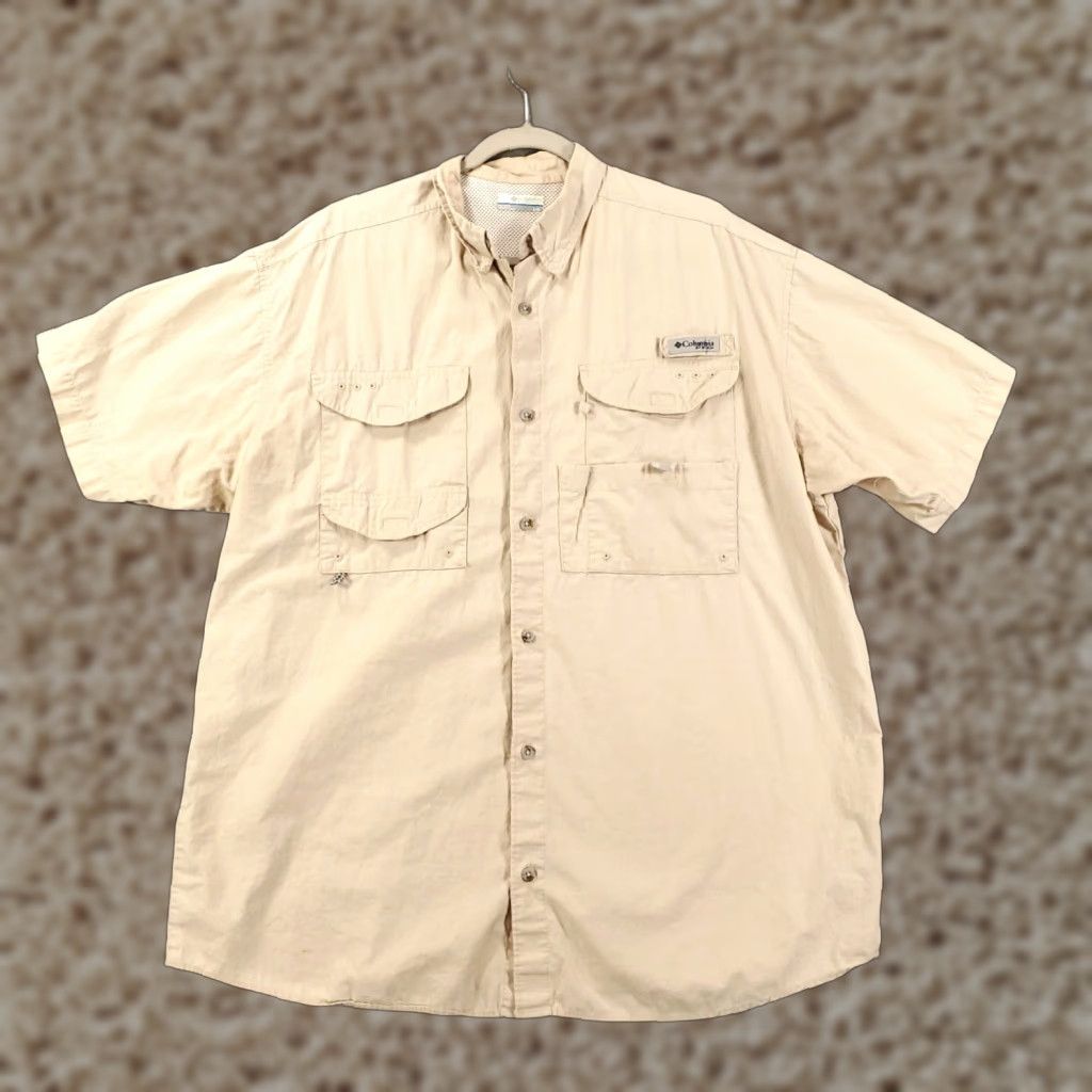 Vintage Columbia PFG Shirt Mens Large Beige Short Sleeve Button-Up Collared Breathable Outdoor Fishing PFG Performance Gear Size US L / EU 52-54 / 3 - 1 Thumbnail