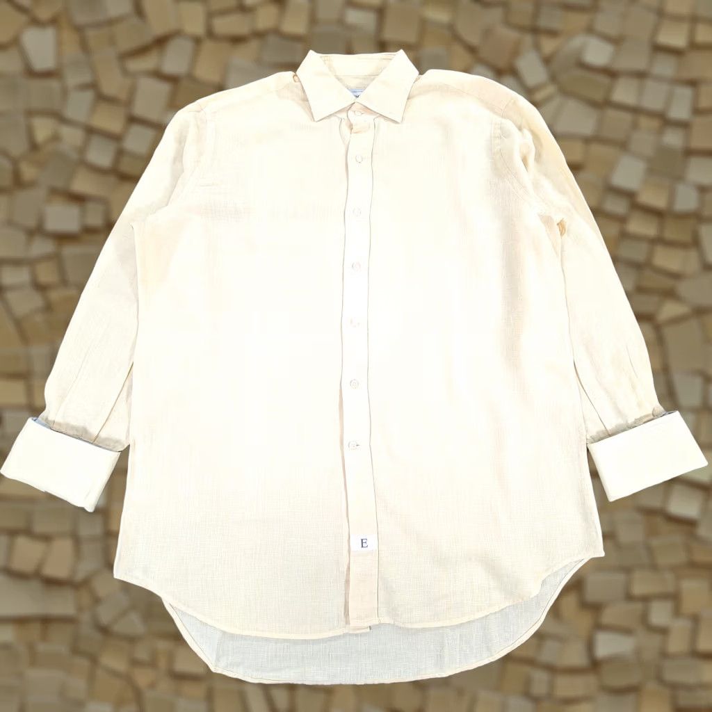 Emmett VINTAGE Emmett London Mens Shirt 17 Yellow 100% Linen Double Cuffs Button Up Size US XL / EU 56 / 4 - 1 Thumbnail