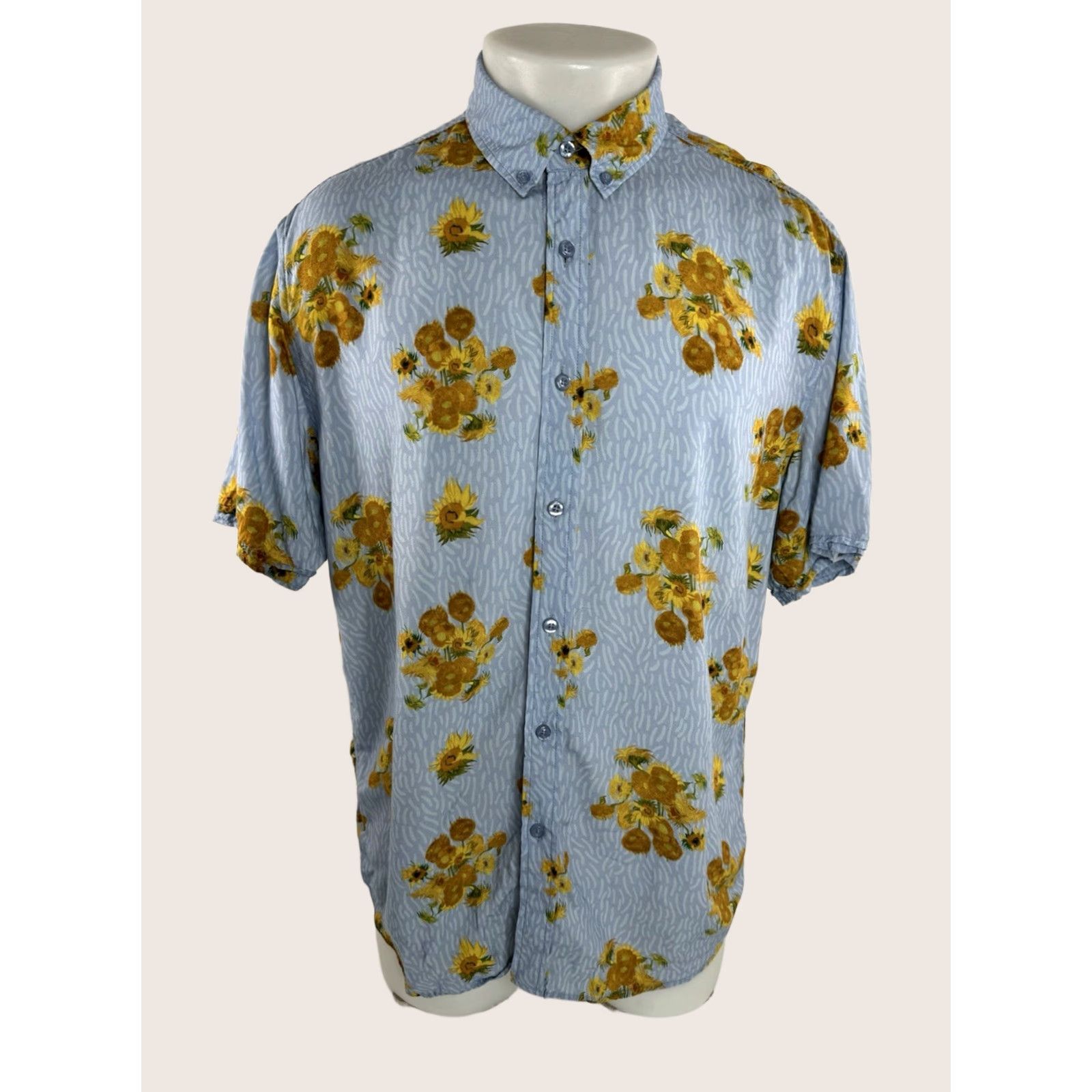 Sunflower RSVLTS VAN GOGH SUNFLOWERS Mens M Shirt Cardigan Button-Up Short Sleeve Blue 90s J8 Mens Size US M / EU 48-50 / 2 - 1 Thumbnail