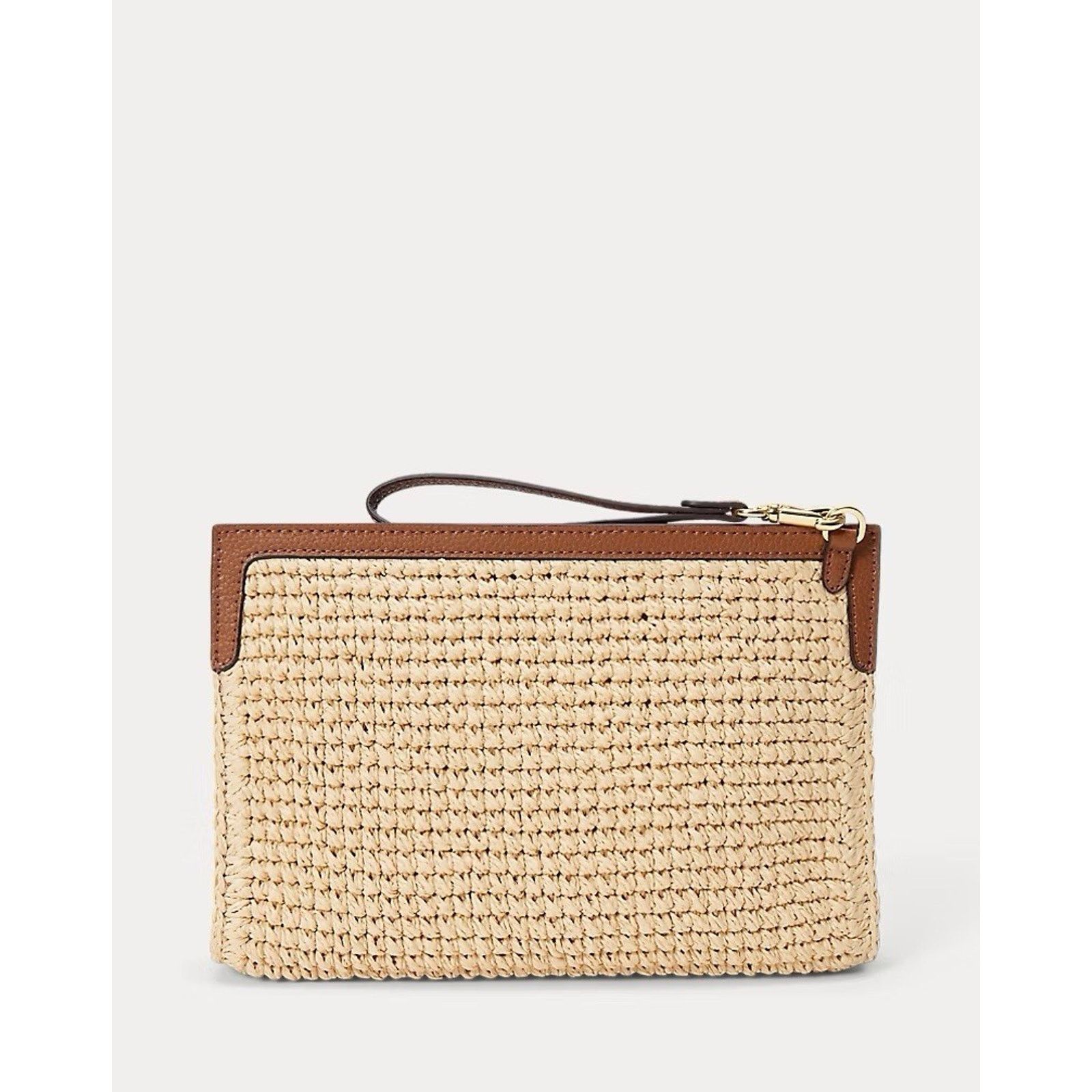 Lauren Ralph Lauren NWT Ralph Lauren Large Adley Straw Leather Pouch Natural Tan Size ONE SIZE - 8 Thumbnail