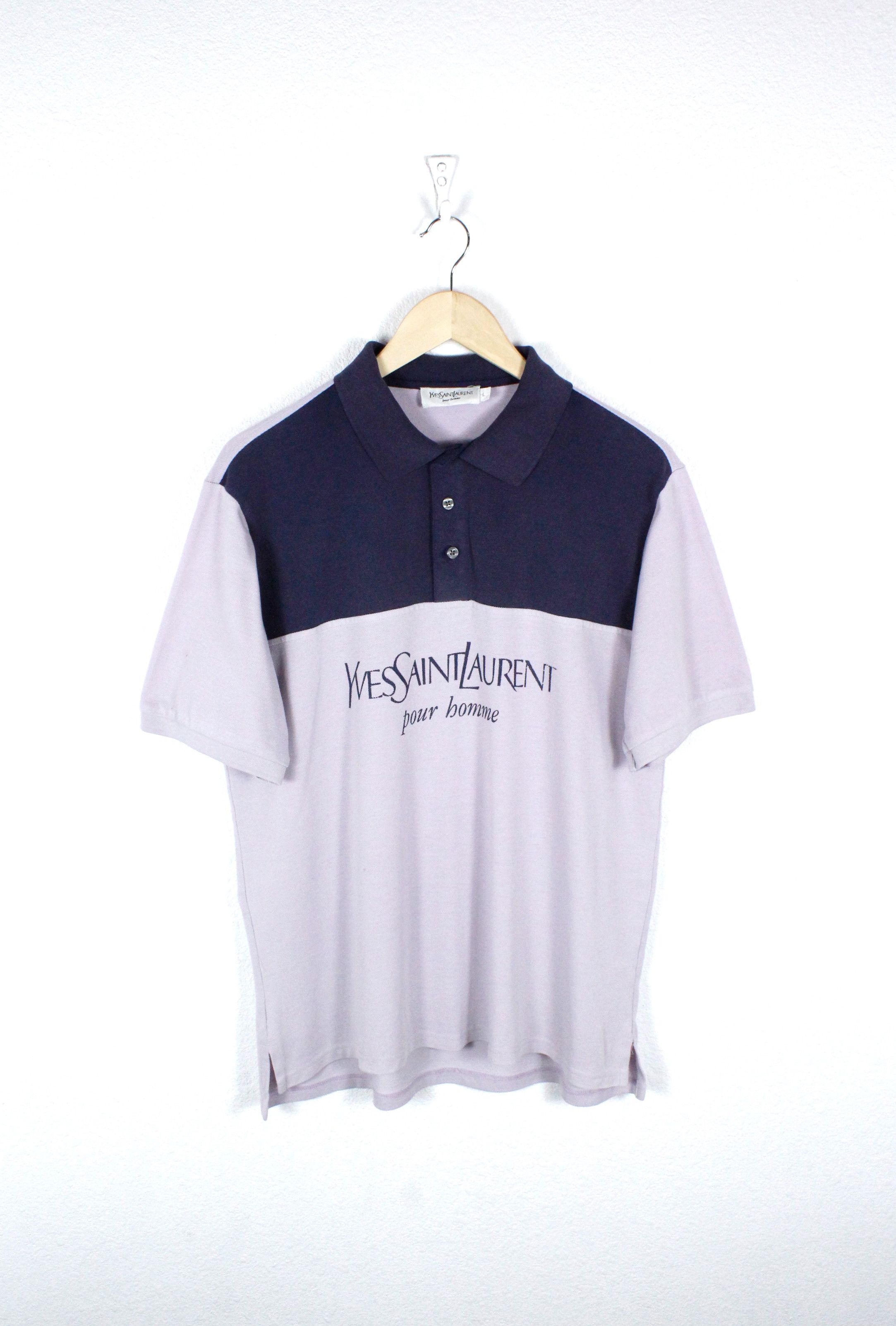 Vintage Vintage Yves Saint Laurent YSL Logo Two Tone Polo Shirt L Size US L / EU 52-54 / 3 - 1 Thumbnail