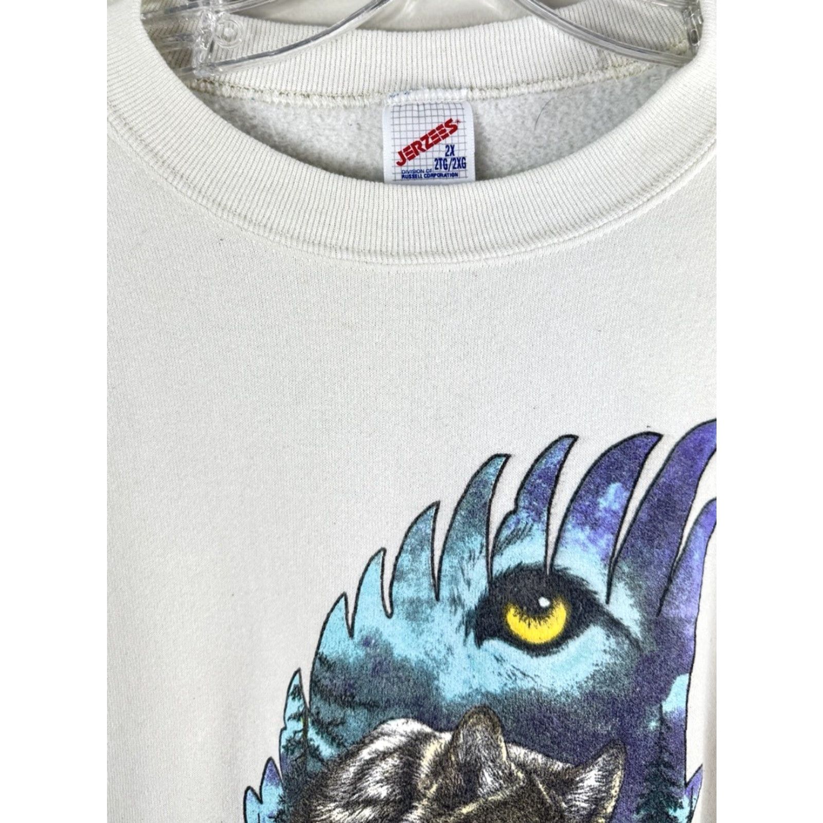Jerzees Jerzees Vintage Wolf Eagle Graphic Print Pullover Sweatshirt Men’s 2XL White 90s Size US XXL / EU 58 / 5 - 3 Thumbnail