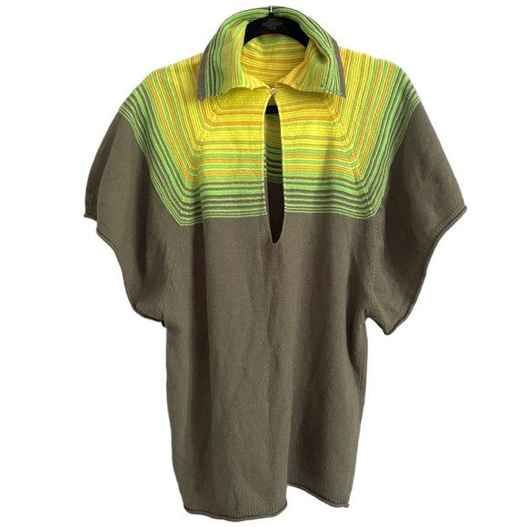 Benetton Funky Keyhole Collared Wool Knit Short Sleeve Tunic Sweater Size L / US 10 / IT 46 - 11 Thumbnail