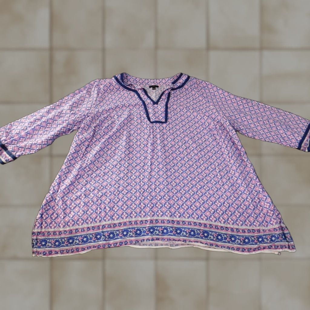 Talbots Talbots Blouse Purple 2X Womens Geometric Rayon Collared Pullover Long Sleeve Casual Day Womens Plus Size Size XXL / US 16-18 / IT 52-54 - 1 Thumbnail
