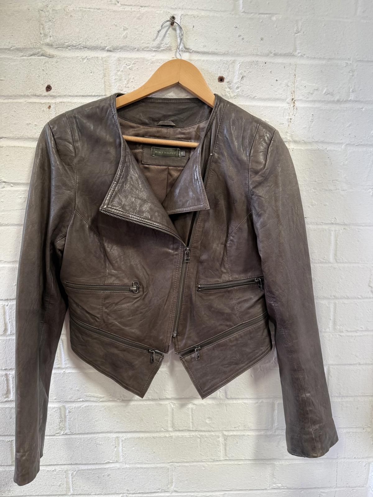 Designer Mint Velvet Women's Brown Leather Jacket Size M / US 6-8 / IT 42-44 - 1 Thumbnail