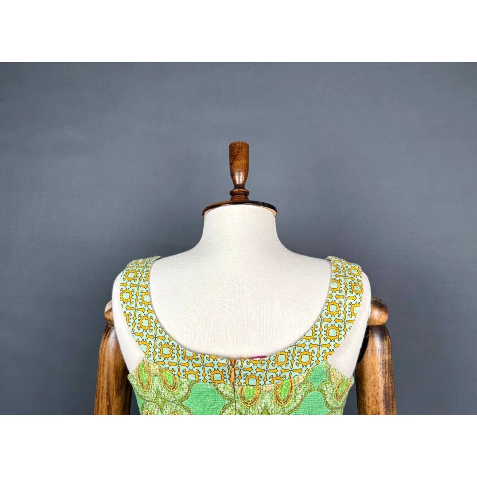 Vintage Save the Queen Womens Midi Dress XL Green Cotton Sleeveless Zipper Dress Size XL / US 12-14 / IT 48-50 - 8 Thumbnail