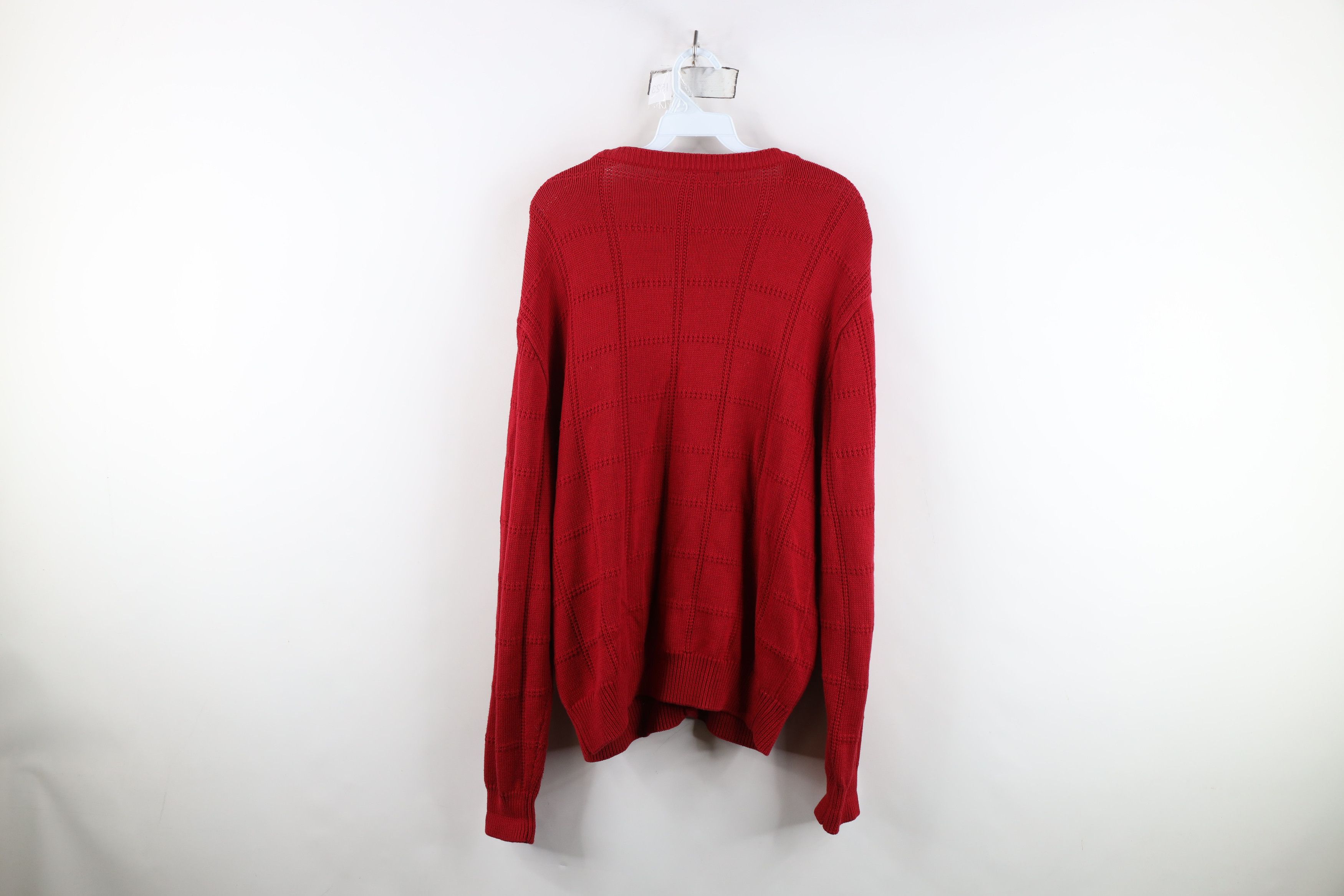 Vintage Vintage 90s Streetwear Checkered Knit Cardigan Sweater Red Size US L / EU 52-54 / 3 - 8 Thumbnail