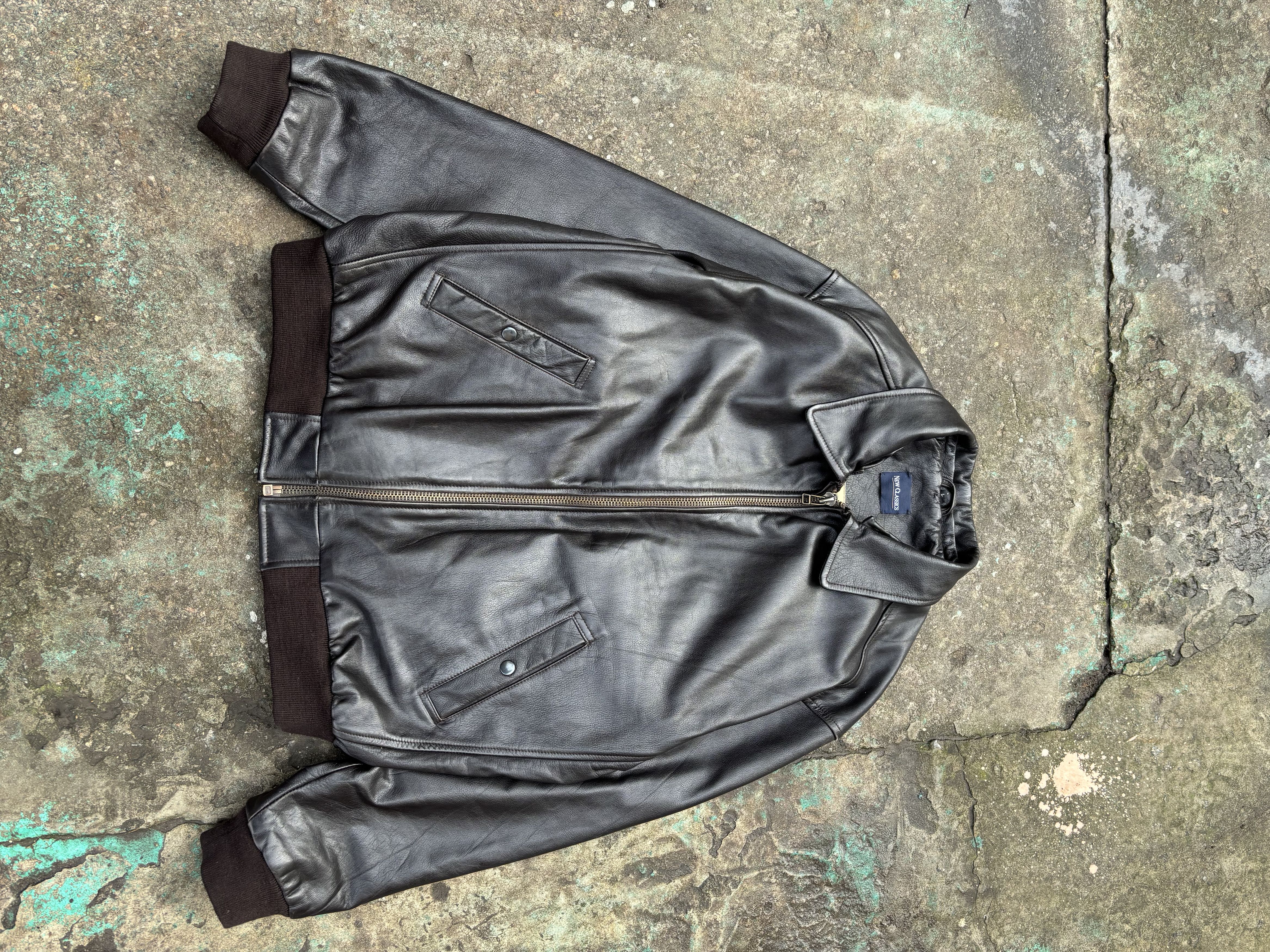 90s Paul Stuart cognac brown oversized leather jacket M