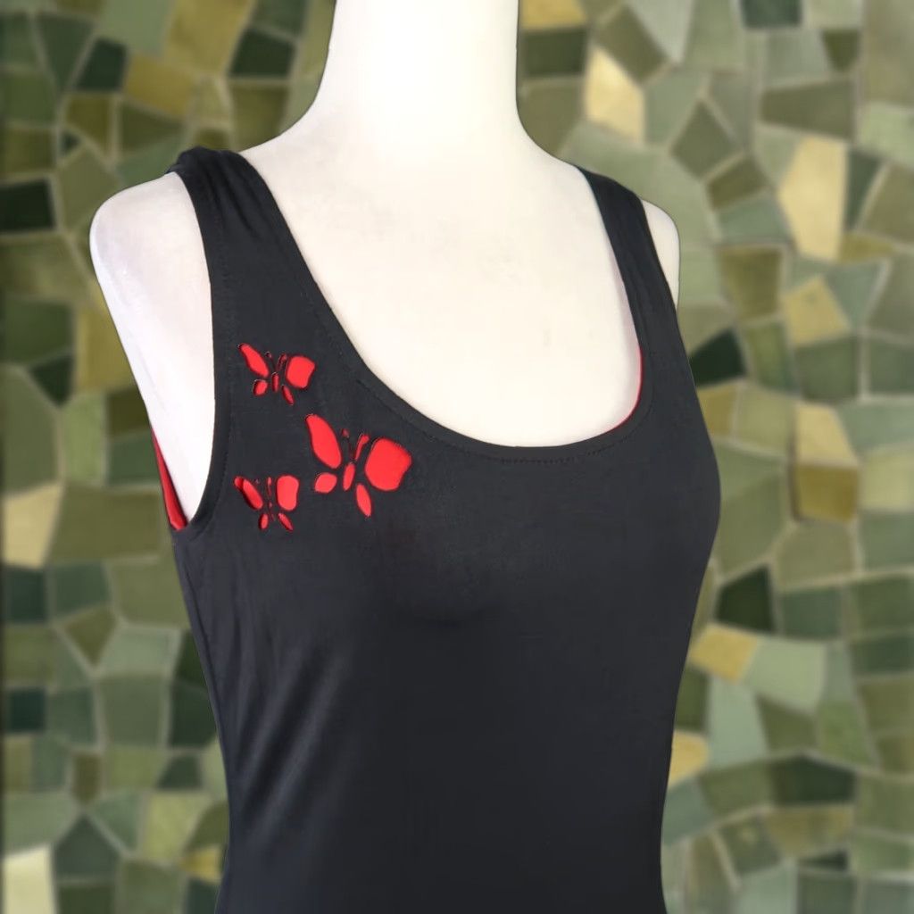 Paige VINTAGE Alyn Paige Jersey Maxi Dress 90s Bohemian Butterfly Sleeveless Black 6 Women Size M / US 6-8 / IT 42-44 - 1 Thumbnail