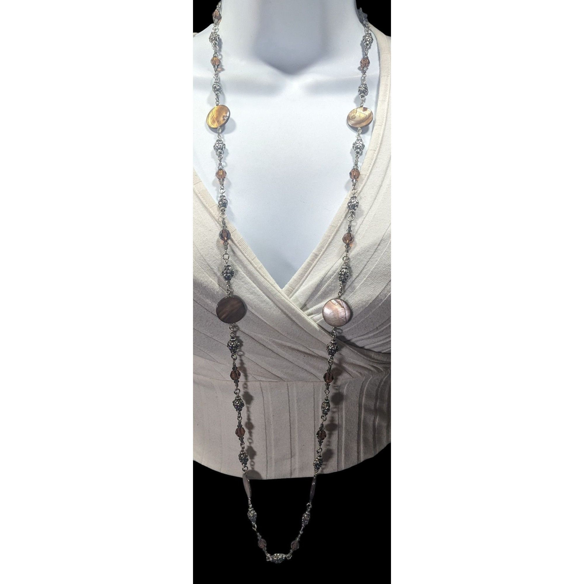Brighton Brighton Utopia Brown Shell And Glass Beaded Silver Tone Nec Size ONE SIZE - 4 Thumbnail