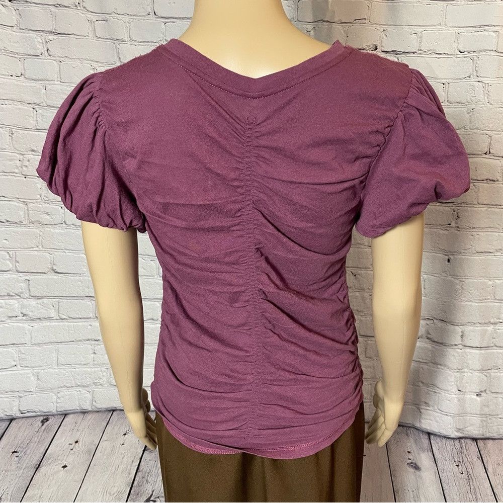 Free People New Free People Purple Ruched Seams Puff Sleeve Cotton Tee Size M / US 6-8 / IT 42-44 - 4 Thumbnail
