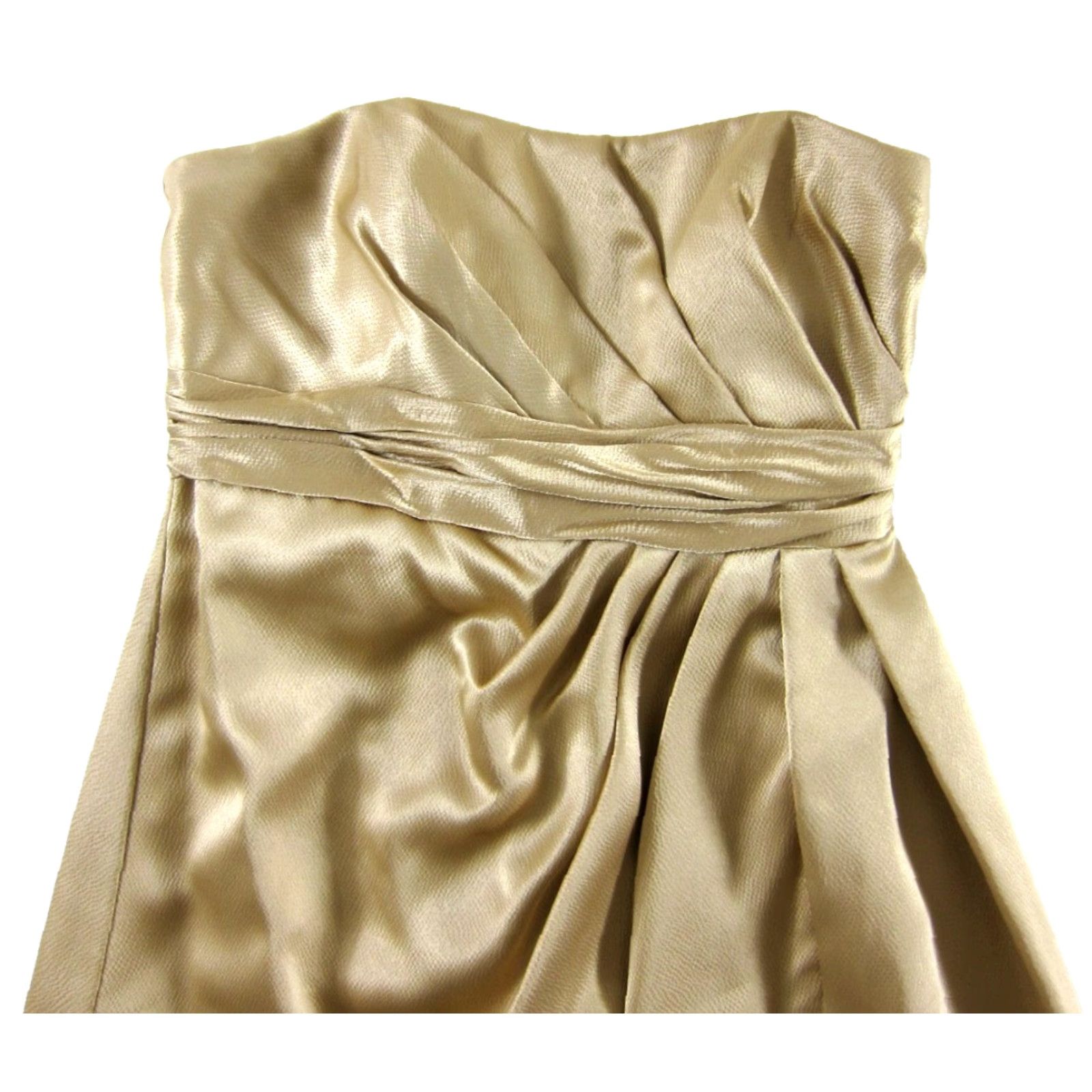 Vintage David's Bridal Gold Shimmer Ruche Strapless Long Party Prom Bridal Gown Dress 10 Size L / US 10 / IT 46 - 4 Thumbnail