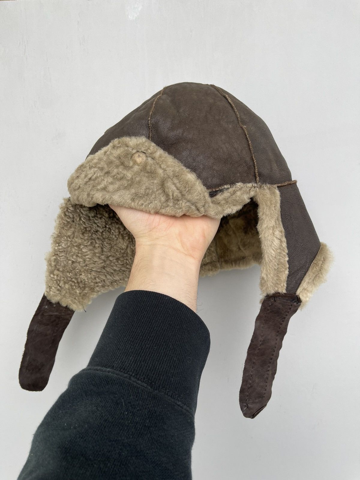Vintage 1980s USHANKA Y2K FLYER'S LEATHER TRAPPER HAT WITH SHEARLING Size ONE SIZE - 1 Thumbnail