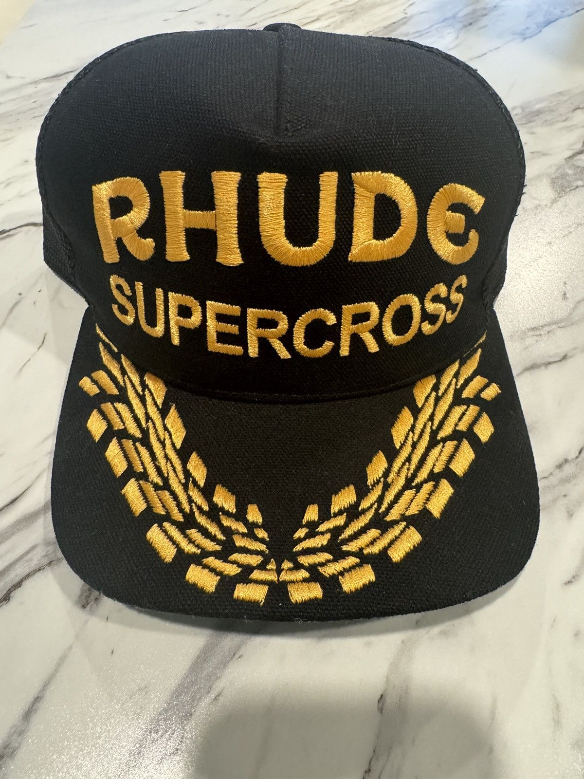 image of Rhude Supercross Trucker Canvas Hat in Black, Men's