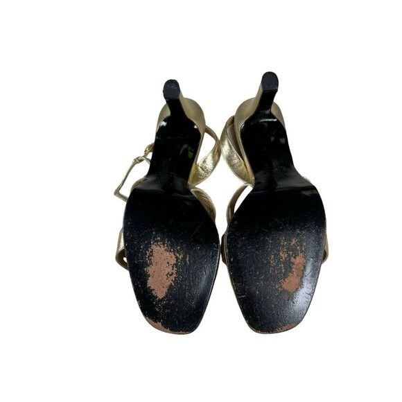 Vintage × Yves Saint Laurent Yves Saint Laurent Gold Metallic Leather 4″ Heeled Sandals S Size US 9 / IT 39 - 15 Thumbnail