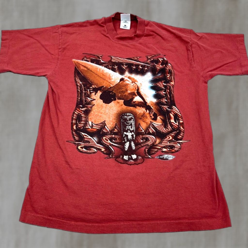 Fruit Of The Loom VINTAGE Fruit of the Loom Men’s Large Red Graphic Print T-Shirt 90s Surf Wave Retro Rock Size US L / EU 52-54 / 3 - 1 Thumbnail