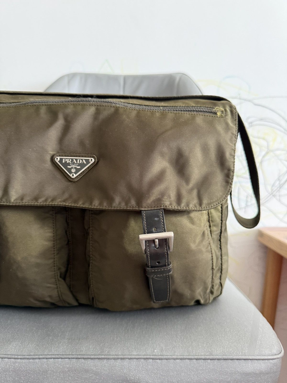 Prada Vintage Prada Army Green Large Sling Messenger Bag Size ONE SIZE - 7 Thumbnail