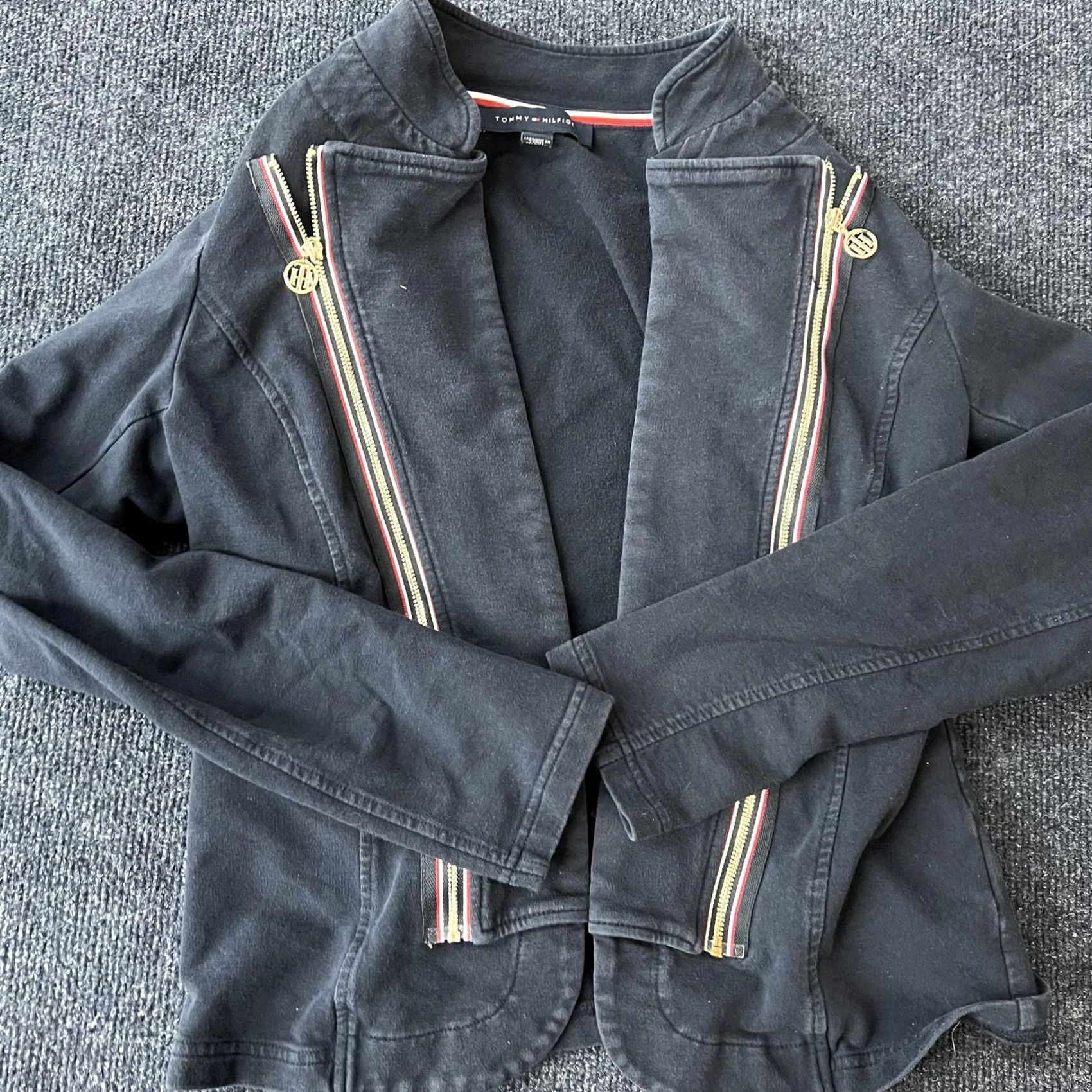 Tommy Hilfiger Tommy Hilfiger Jacket Womens XS Black French Terry Zip Moto Logo Trim Detail Size XS / US 0-2 / IT 36-38 - 5 Thumbnail