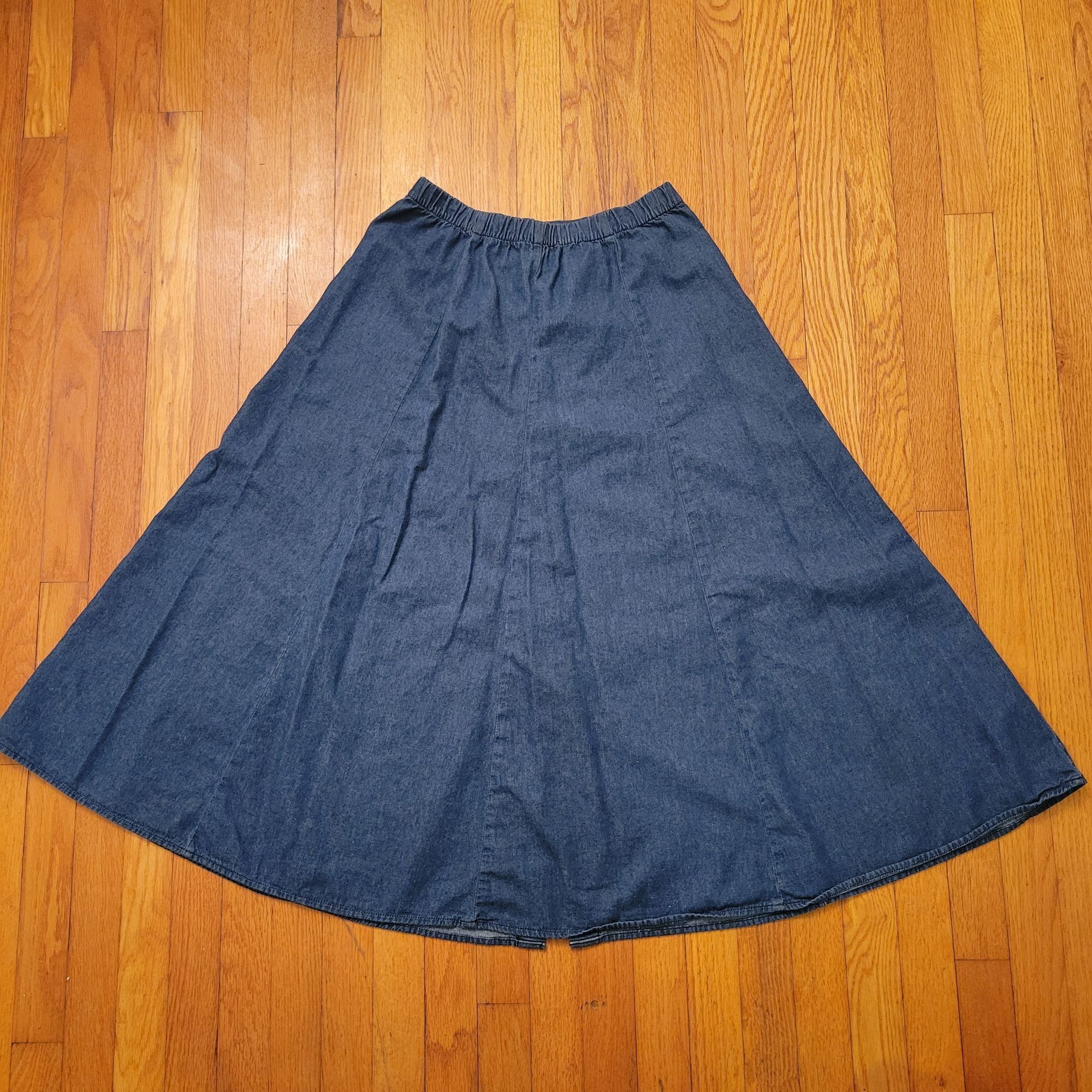 Vintage Vintage Jaclyn T Jean Denim Button Down Skirt L Cotton Modes Size 29" - 2 Thumbnail