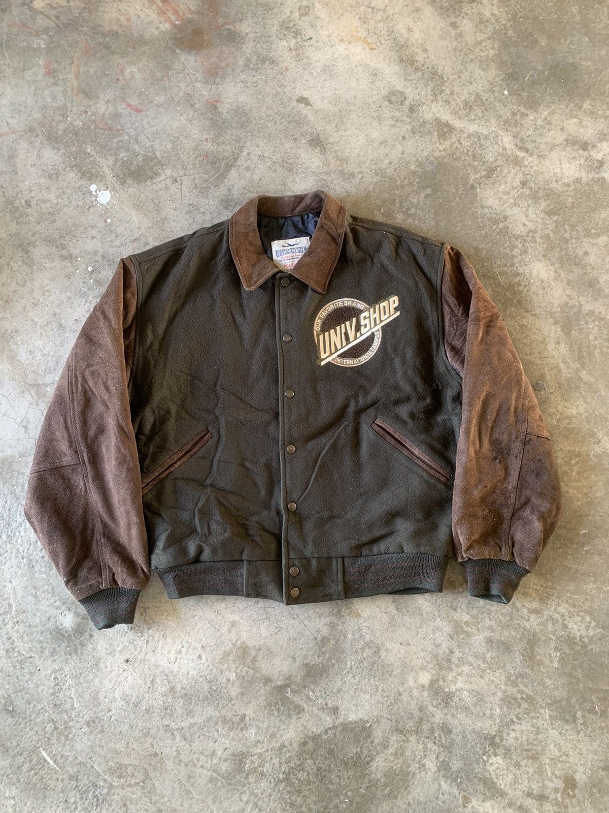 Vintage University Shop suede leather sleeve varsity rare Size US XL / EU 56 / 4 - 1 Thumbnail