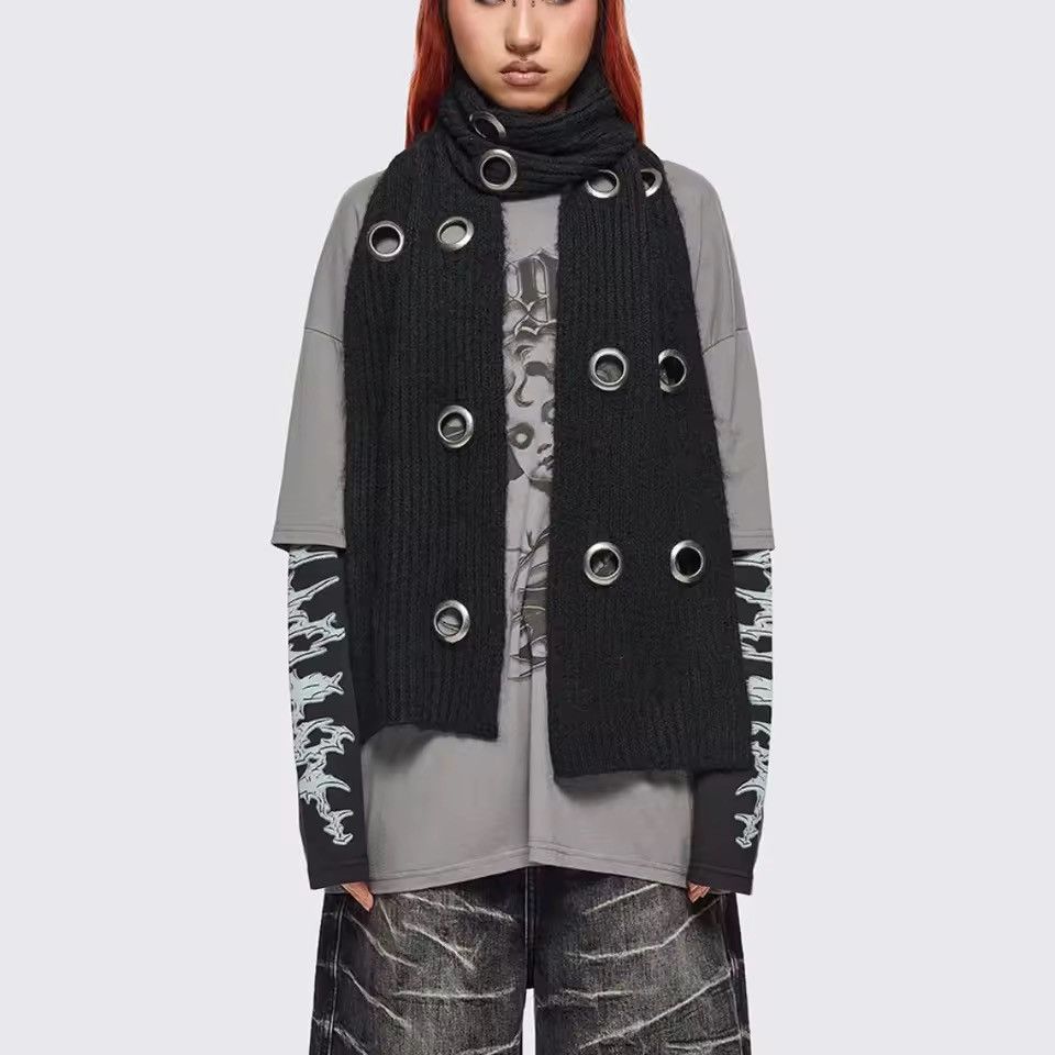 Other Retro Metal Punk Knitted Y2k Streetwear Scarf Size ONE SIZE - 3 Thumbnail