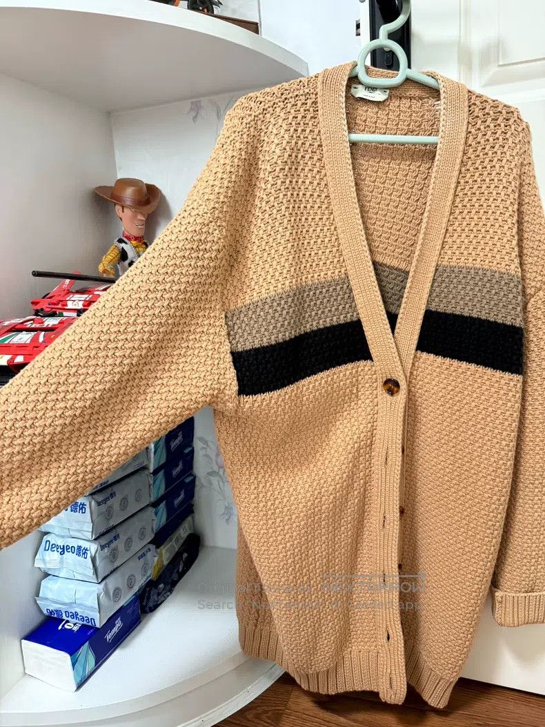 Fendi Fendi Khaki knit cardigan with classic striped design Size S / US 4 / IT 40 - 2 Thumbnail
