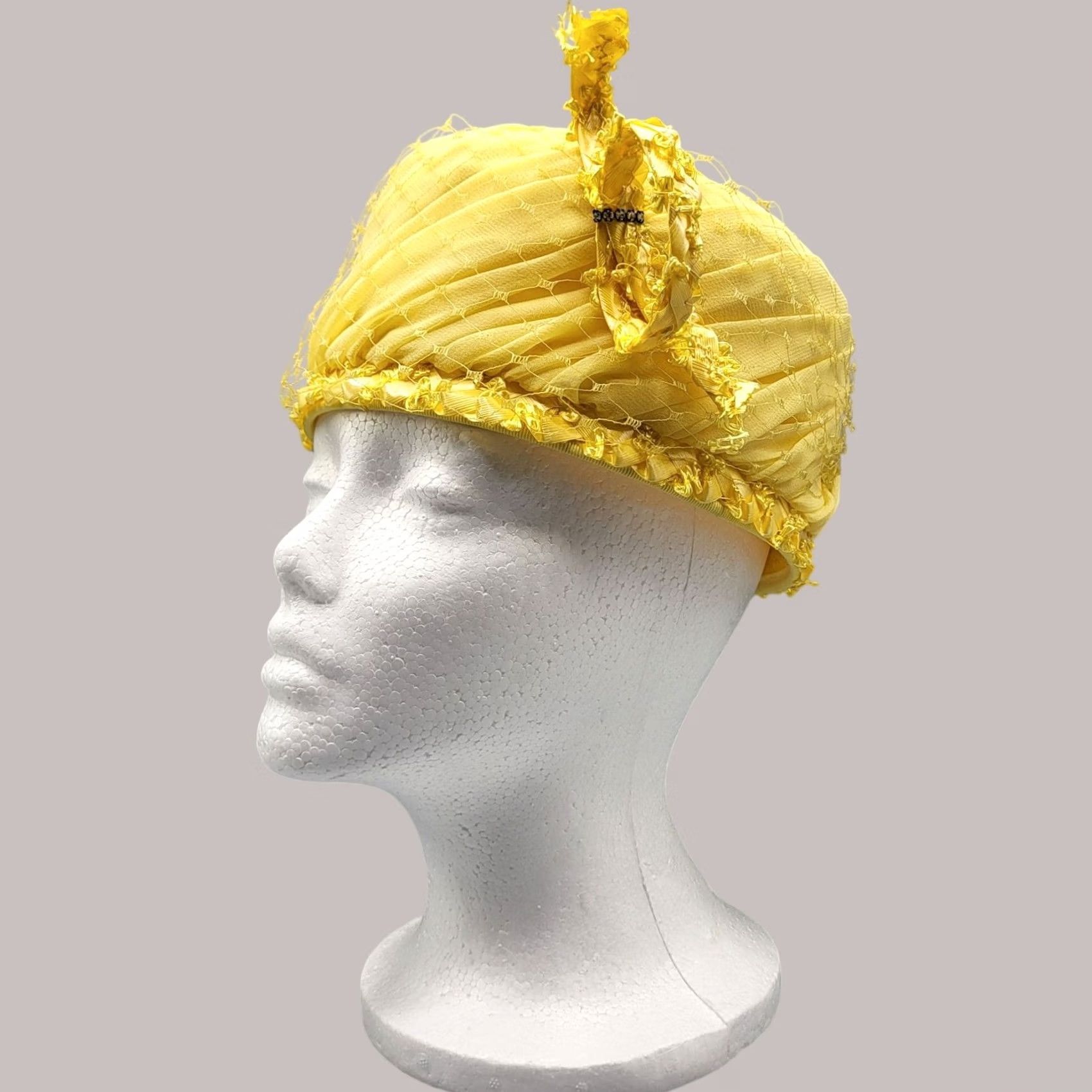 Linda Farrow VINTAGE 1950s Lind a Farrell Yellow Pillbox Hat Womens Linda Farrell Hat Pillbox 1950s Womens US Navy Size ONE SIZE - 5 Thumbnail