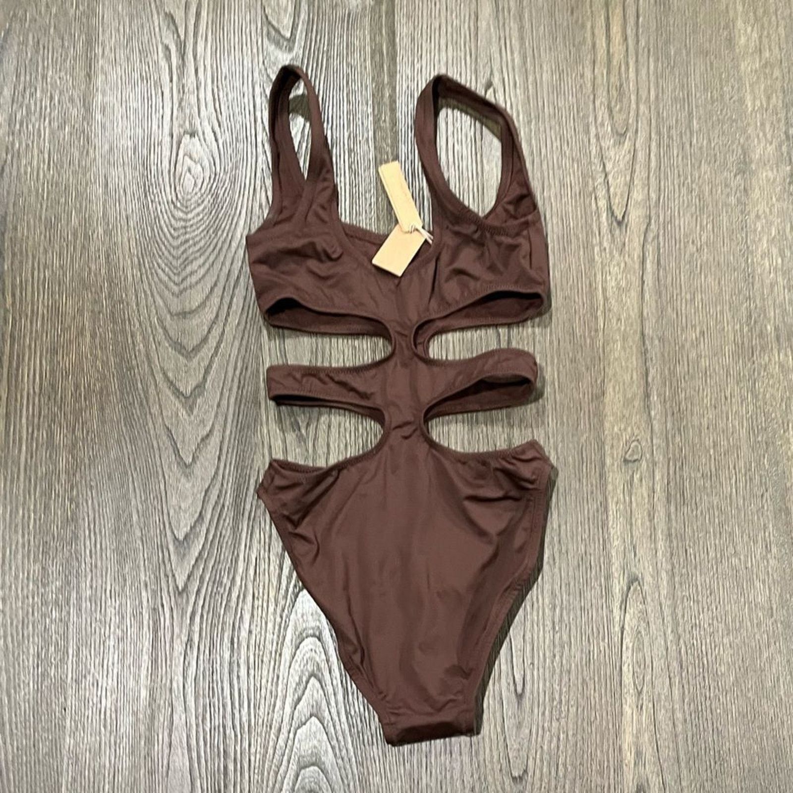 SKIMS NWT Skims Swim Tank Monokini One Piece Swimsuit Cocoa XXS Size ONE SIZE - 4 Thumbnail