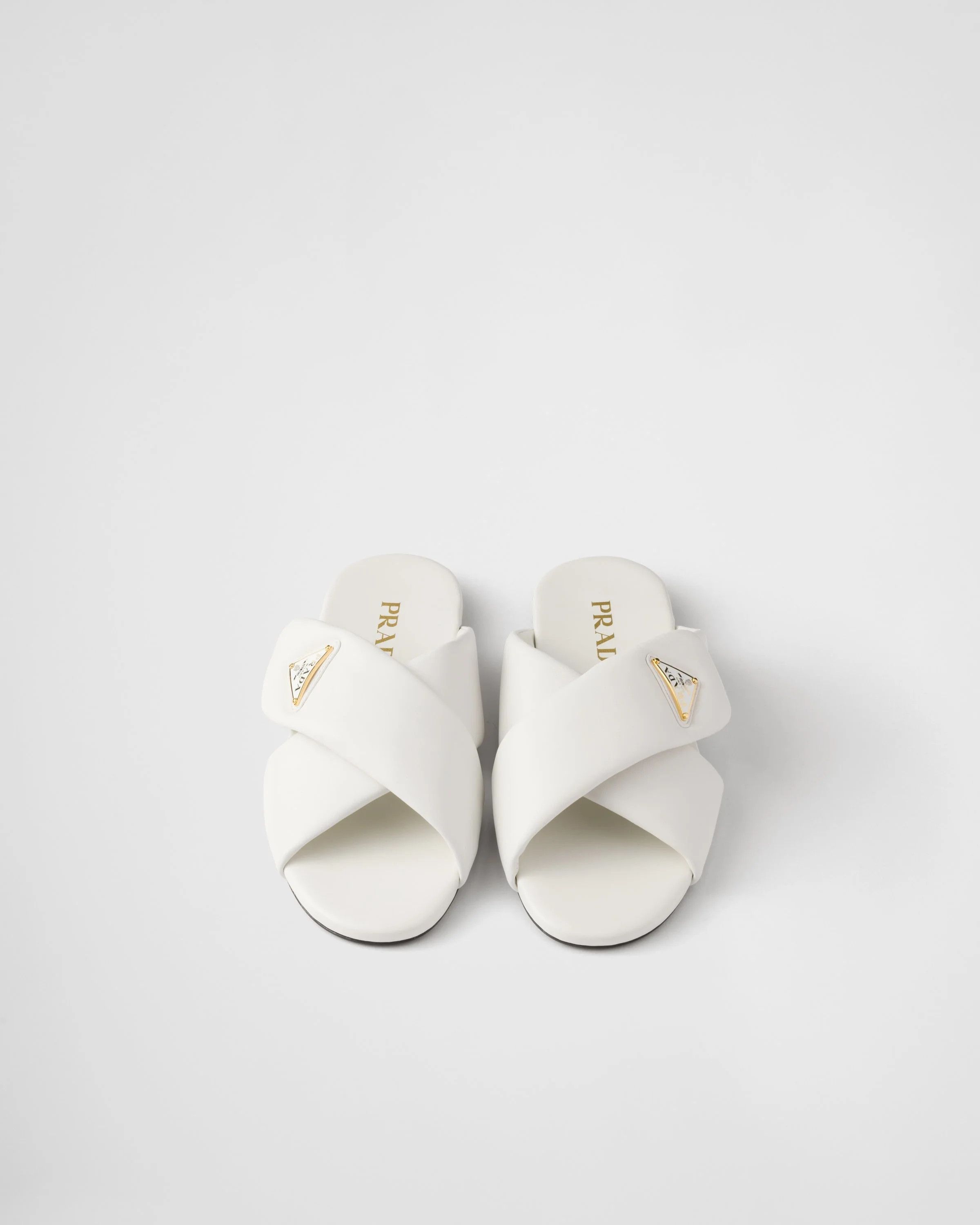 Prada o1B3y1r0526 Padded Nappa Leather Slides in White Size US 11 / IT 41 - 3 Thumbnail