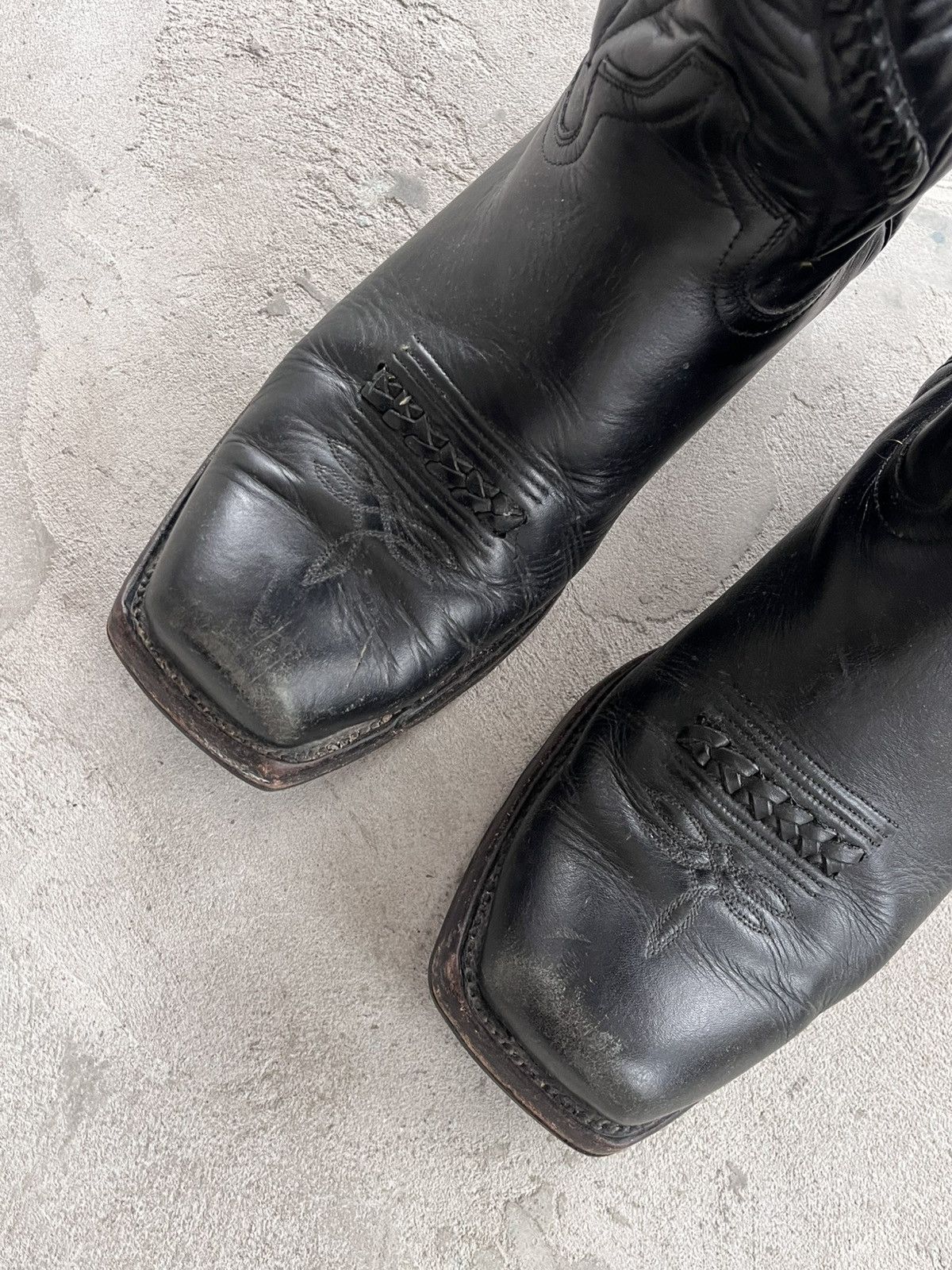 Cowboy Equipment Vintage Black Leather Cowboy High Boots Avantgarde Y2K Size US 11.5 / EU 44-45 - 18 Thumbnail