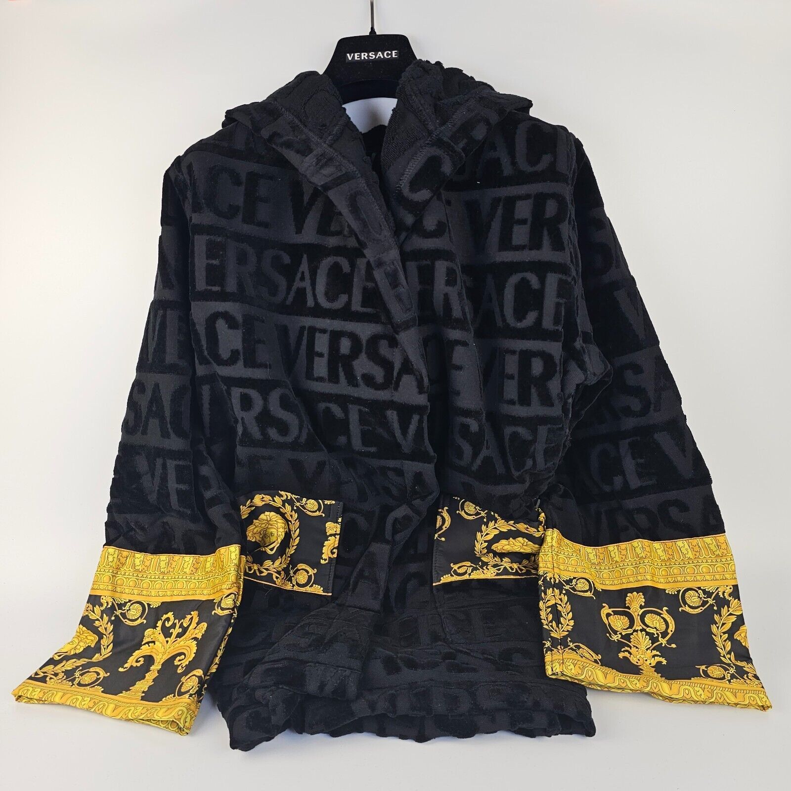 image of Versace Baroque Print Black Short Bathrobe New S, Men's (Size Small)