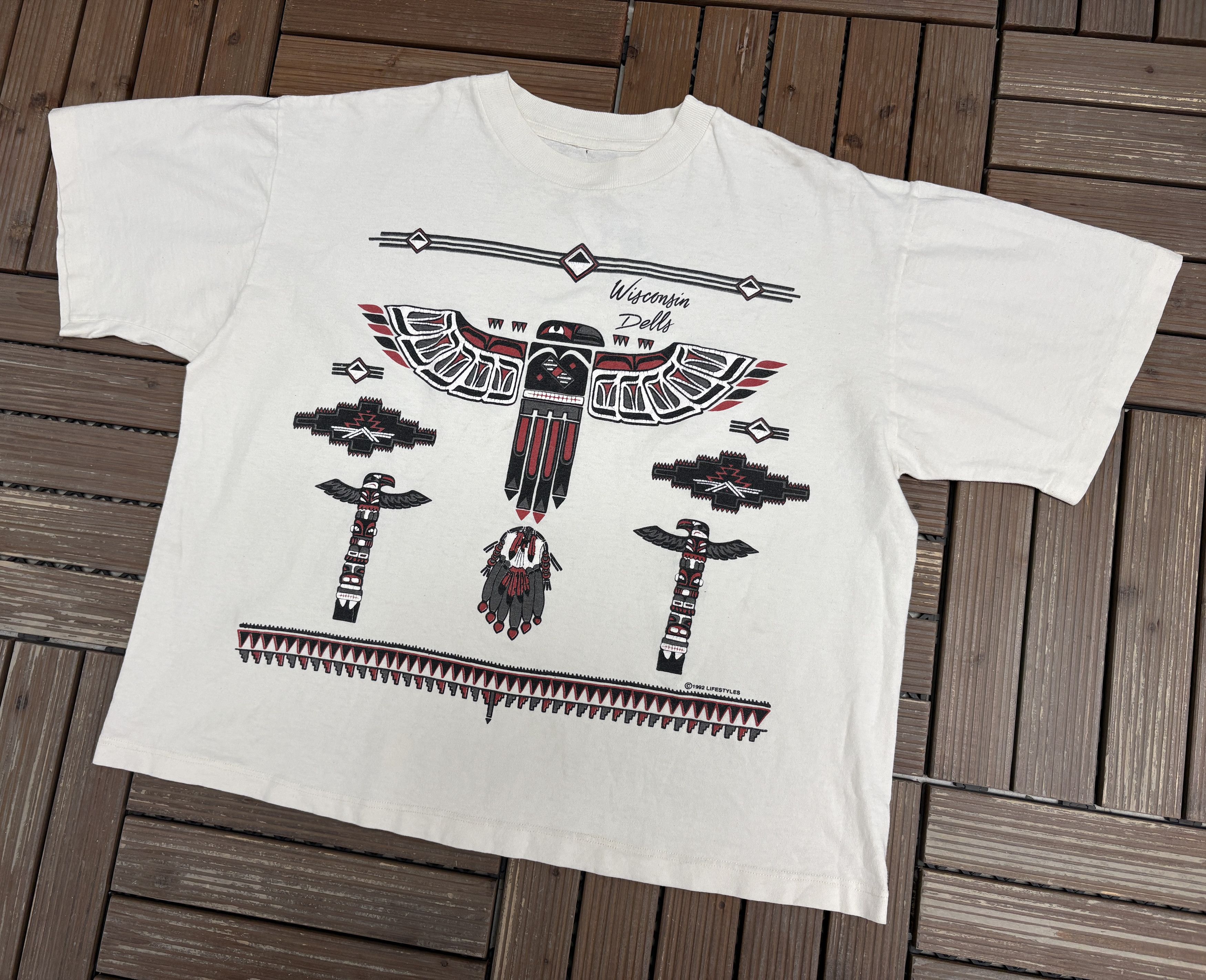 Vintage Wisconsin Dells Abstract Art Vintage White T-Shirt Tee Size US L / EU 52-54 / 3 - 4 Thumbnail