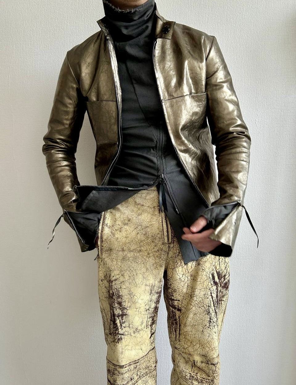 Diesel DIESEL P-ALAN CRACKED GOLD COATED DISTRESSED LEATHER PANTS Size US 36 / EU 52 - 1 Thumbnail