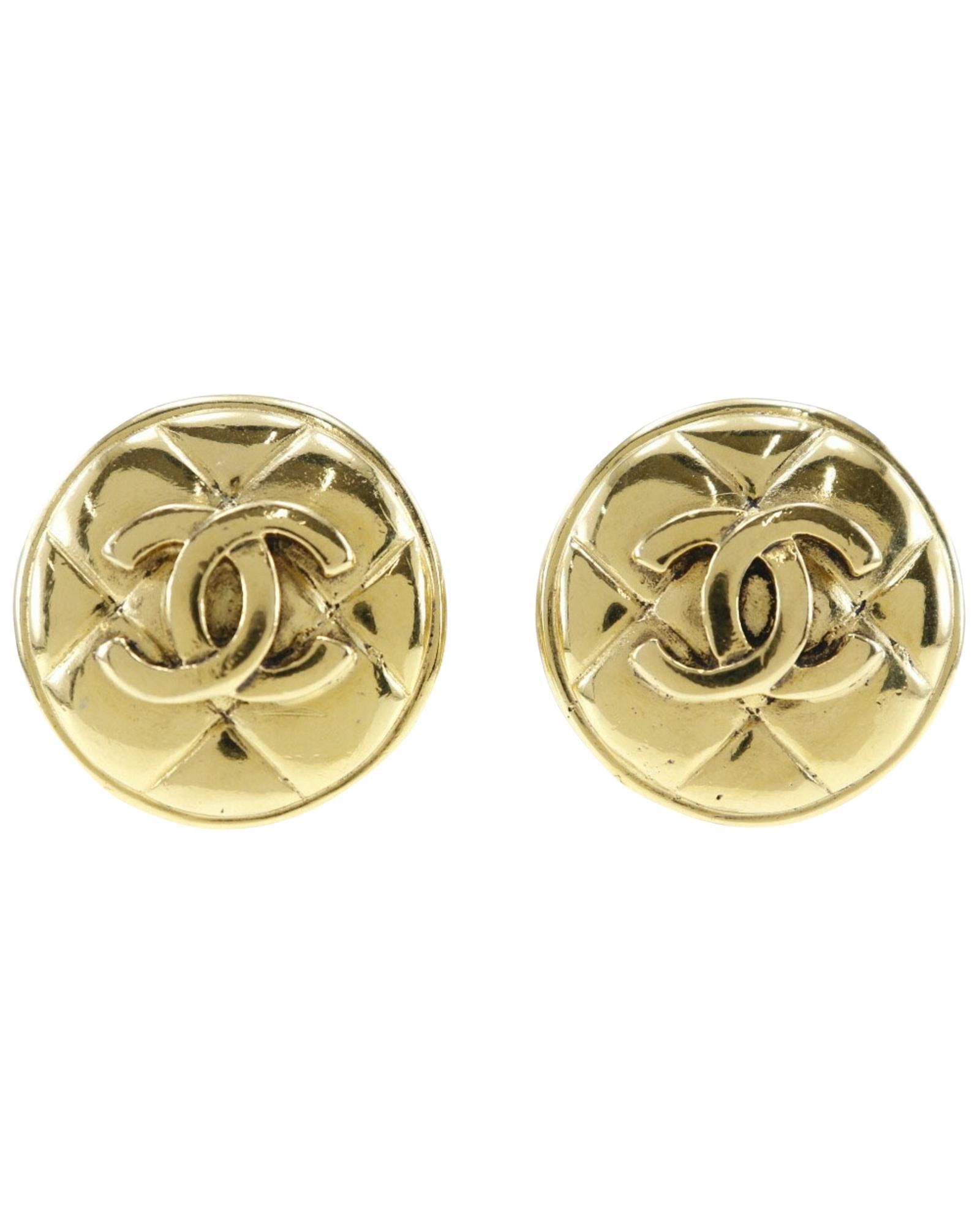 image of Chanel Vintage Gold Matelasse Clip Earrings, Women's