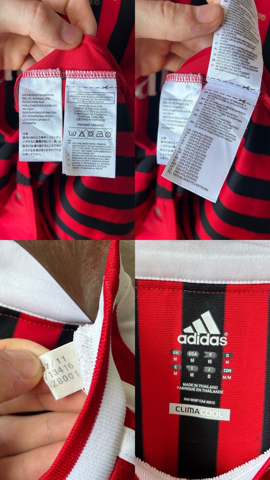 Adidas Adidas AC Milan 2011/12 Home Long Sleeve Soccer Jersey Size US M / EU 48-50 / 2 - 12 Thumbnail