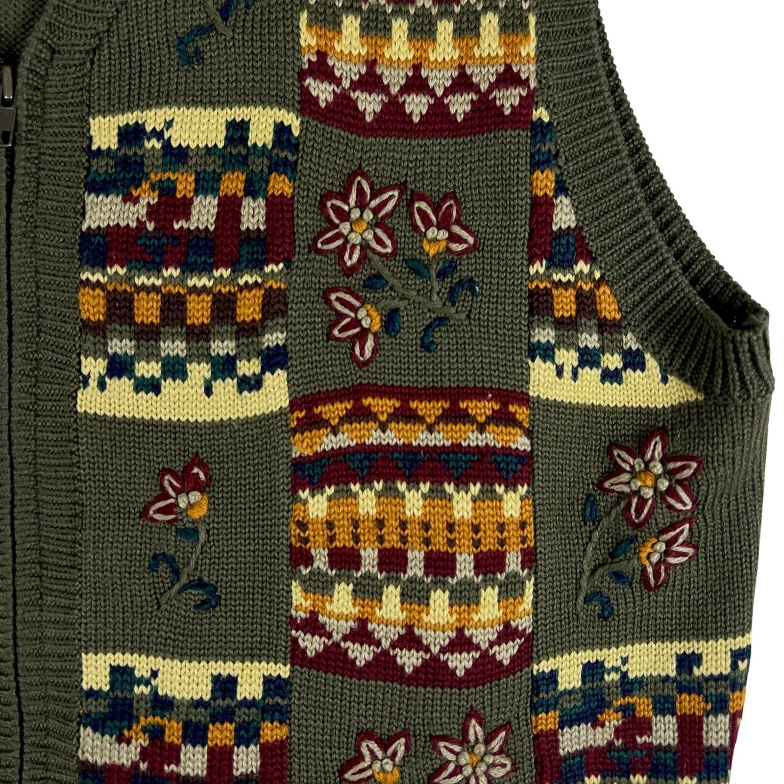 Vintage Vintage Embroidered Knit Vest XL Olive Floral Granny Cottage Size XL / US 12-14 / IT 48-50 - 10 Thumbnail