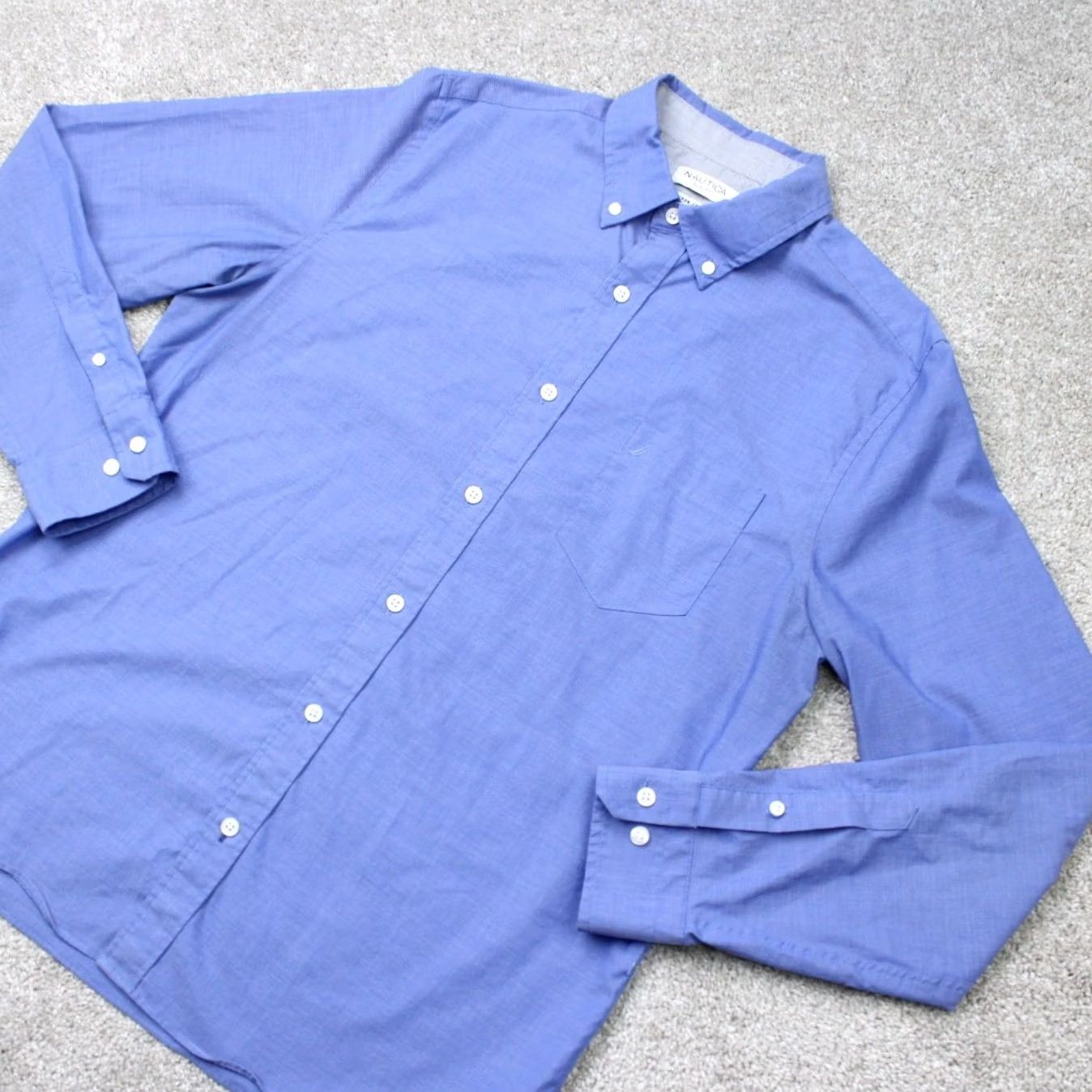 Nautica Nautica Shirt Mens Large Blue Slim Fit Button-Up Long Sleeve Cotton Spandex 98% Cotton 2% Stretch Size US L / EU 52-54 / 3 - 3 Thumbnail