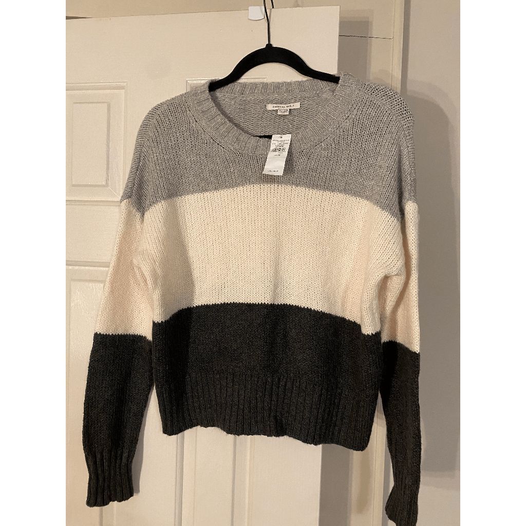 American Eagle Outfitters American Eagle NWT Tri-Color Gray, Cream, and Black Sweater, Size XS / US 0-2 / IT 36-38 - 2 Thumbnail