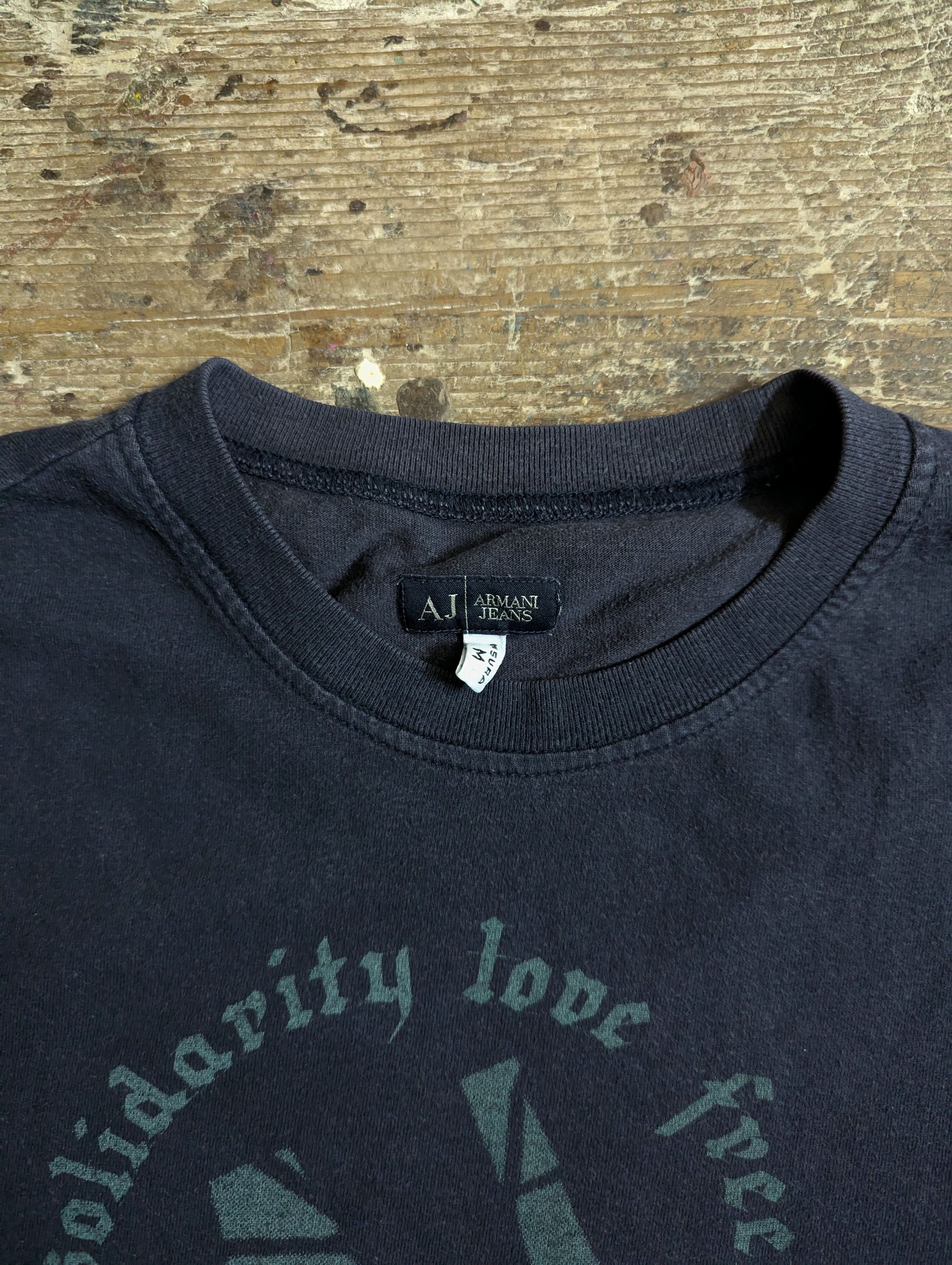 Armani 00s Armani Jeans "Solidarity Love Freedom..." T Shirt Top Size M / US 6-8 / IT 42-44 - 4 Thumbnail