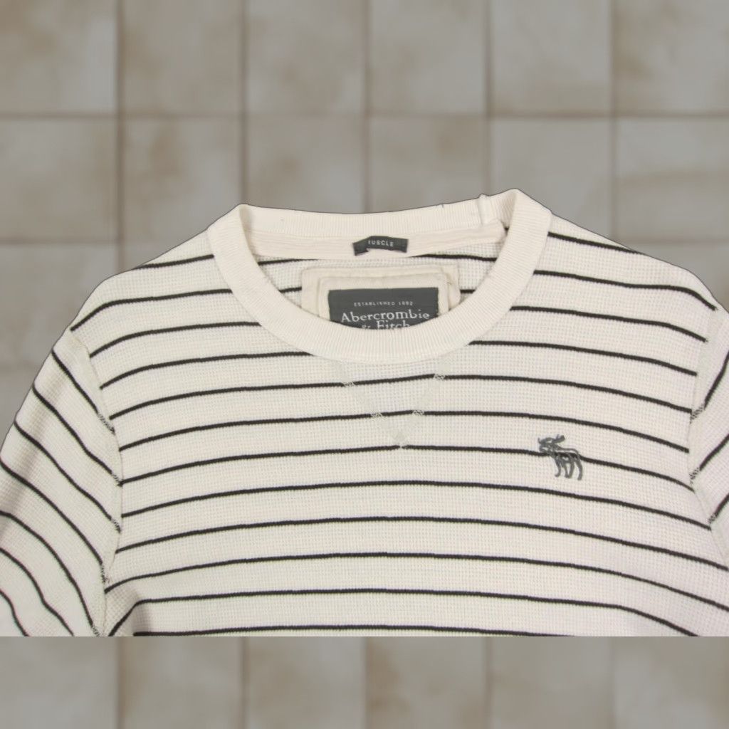 Abercrombie & Fitch VINTAGE Abercrombie & Fitch Shirt Men L Creme Thermal Waffle Stripe 90s Outdoor Vintage Mens Size US L / EU 52-54 / 3 - 1 Thumbnail