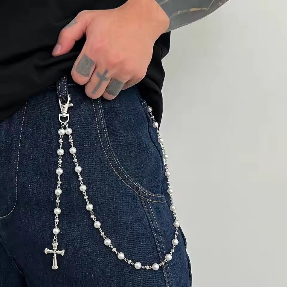 Jewelry Creative Cross Pendant Imitation Pearl Wallet Chain Size ONE SIZE - 1 Thumbnail