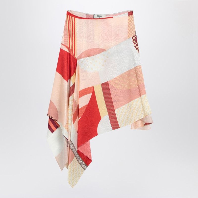 スカート FENDI Pink silk skirt with patchwork print Fendi Fendi Pink Silk Skirt With Patchwork Print | Grailed