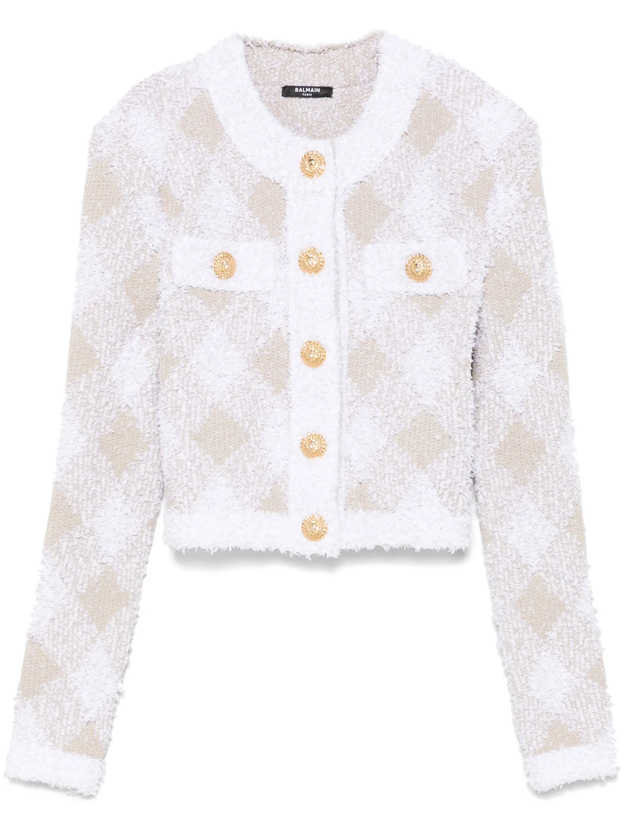 o1s1wg111025 Check Pattern Tweed Jacket in Blanc/ Beige