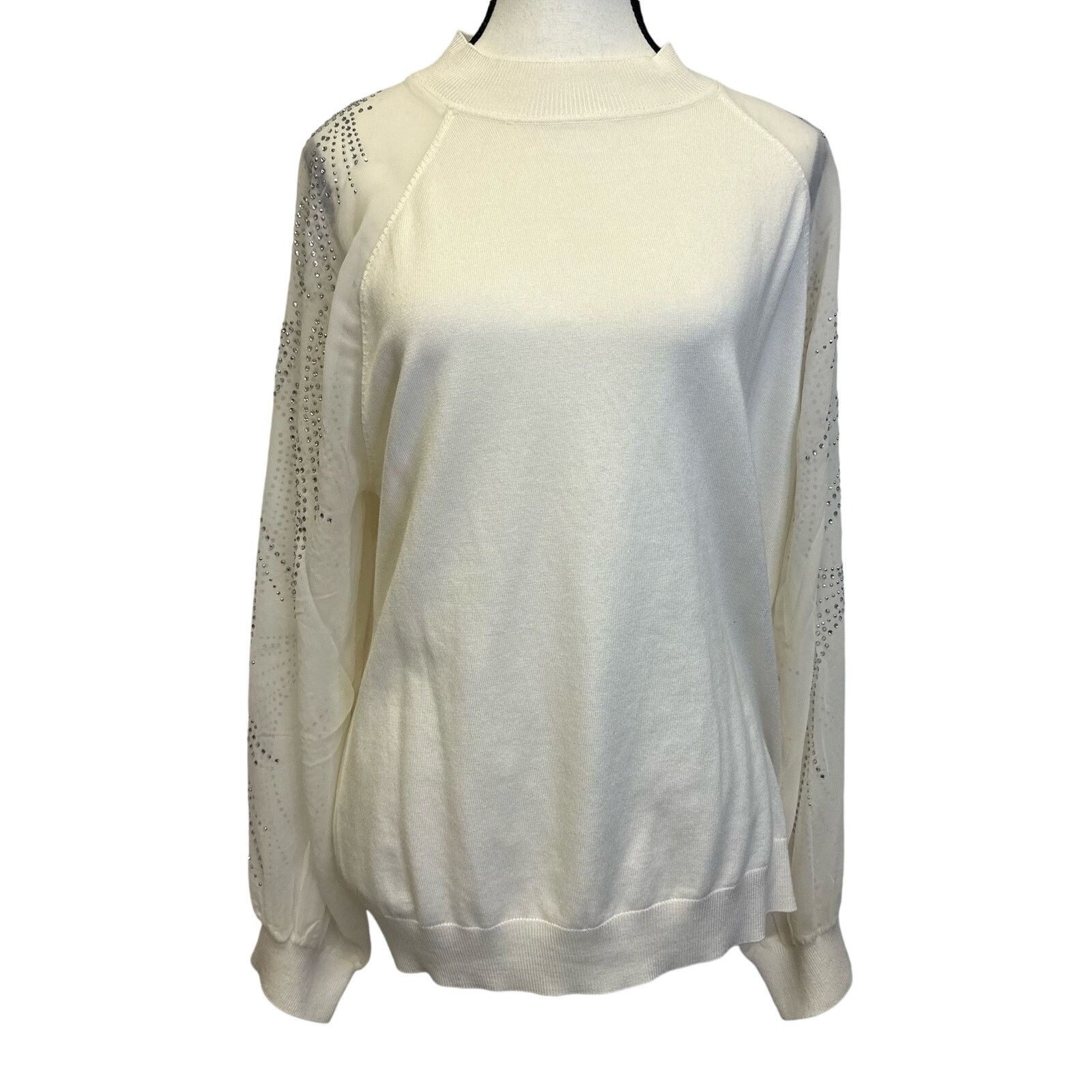 Adrianna Papell Adrianna Papell XL Embellished Knit Top Sheer Sleeve Blouse Size XL / US 12-14 / IT 48-50 - 1 Thumbnail