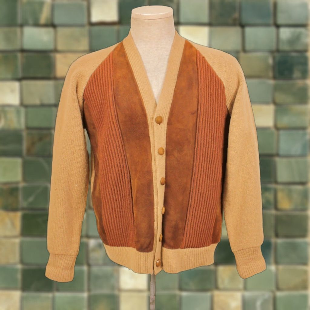 Vintage VINTAGE Roth-shire Wool Cardigan 1960s 50s 60s Orange Beige Sz L Mens Knit Sweater Size US L / EU 52-54 / 3 - 1 Thumbnail
