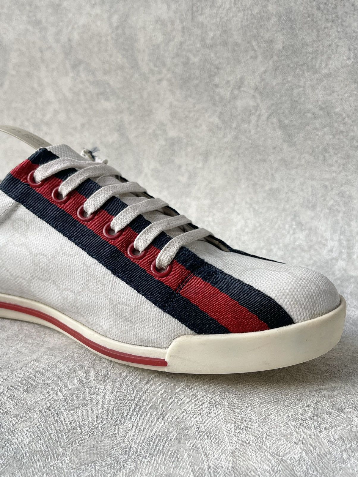 Gucci Gucci GG Monogram Canvas Sneakers Red Blue Web Script Logo Size US 7 / IT 37 - 17 Thumbnail