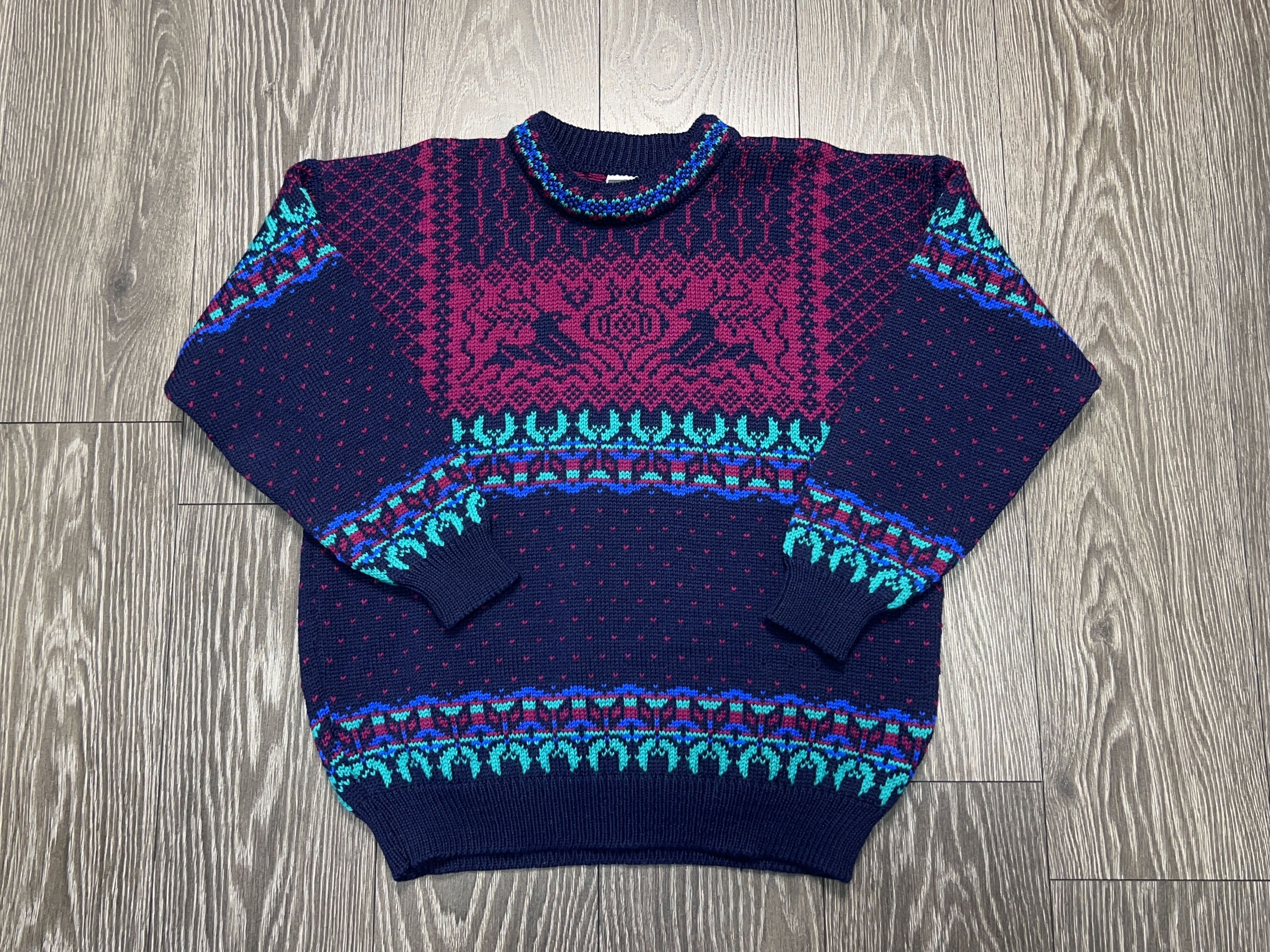 Wool Knit Deer Sweater Jumper Pullover Traditional